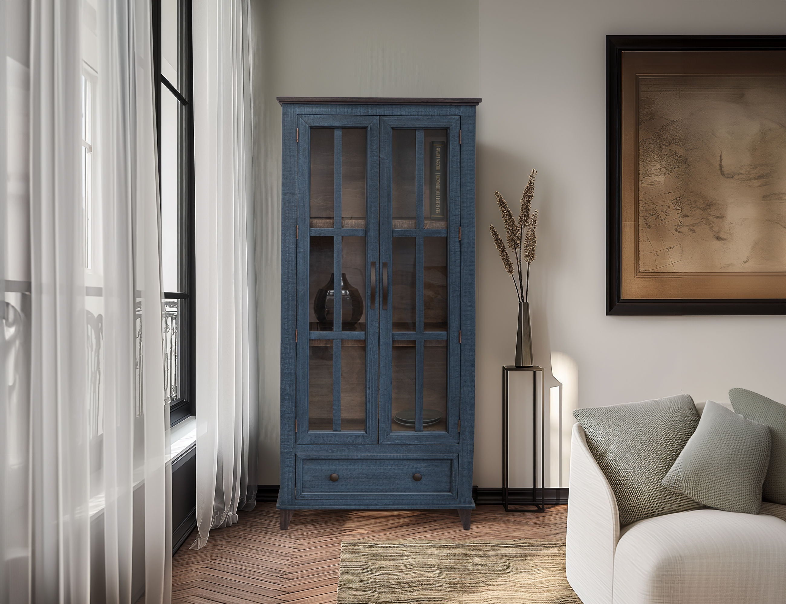 International Furniture Direct Toscana - 1 Drawer 2 Glass Doors Cabinet | Meri Furniture