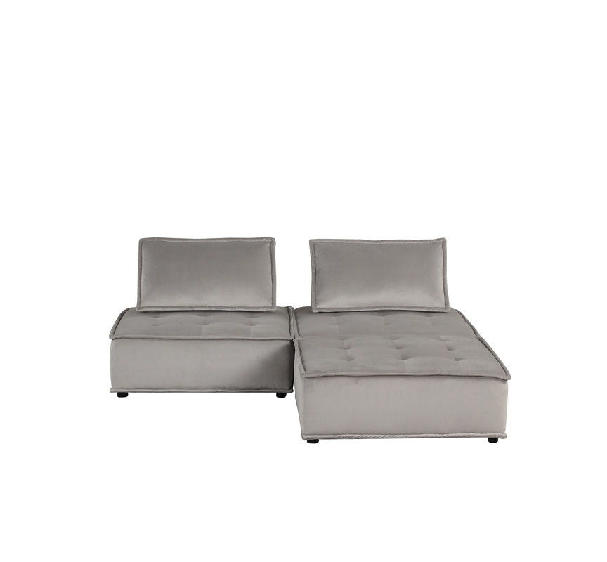 Anna 80"W Light Gray Velvet 3 Pc Sectional Sofa Ottoman