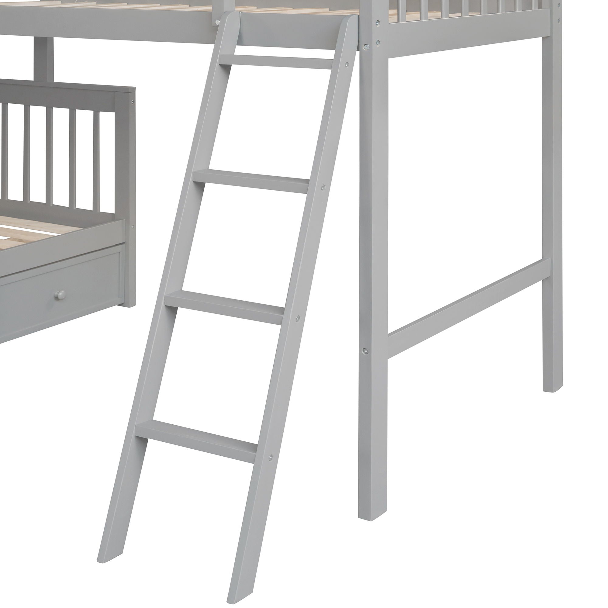 Solid L Shaped Bunk Bed With 3 Drawers, Ladder And Staircase