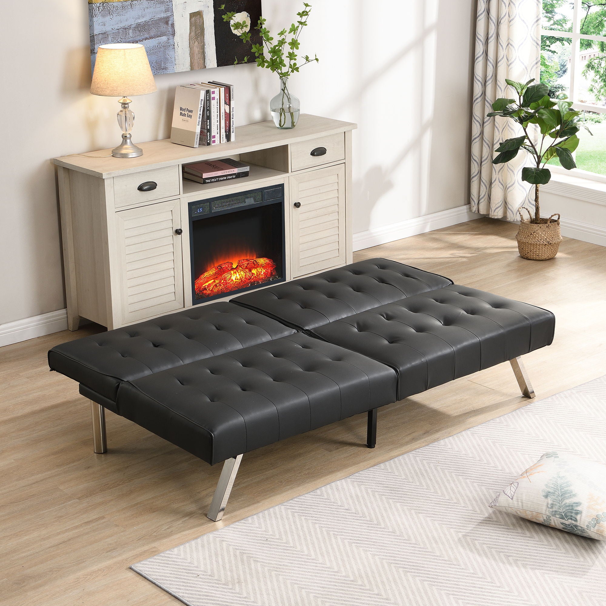 Contemporary Wood Frame Sofa Bed With Stainless Legs - Black