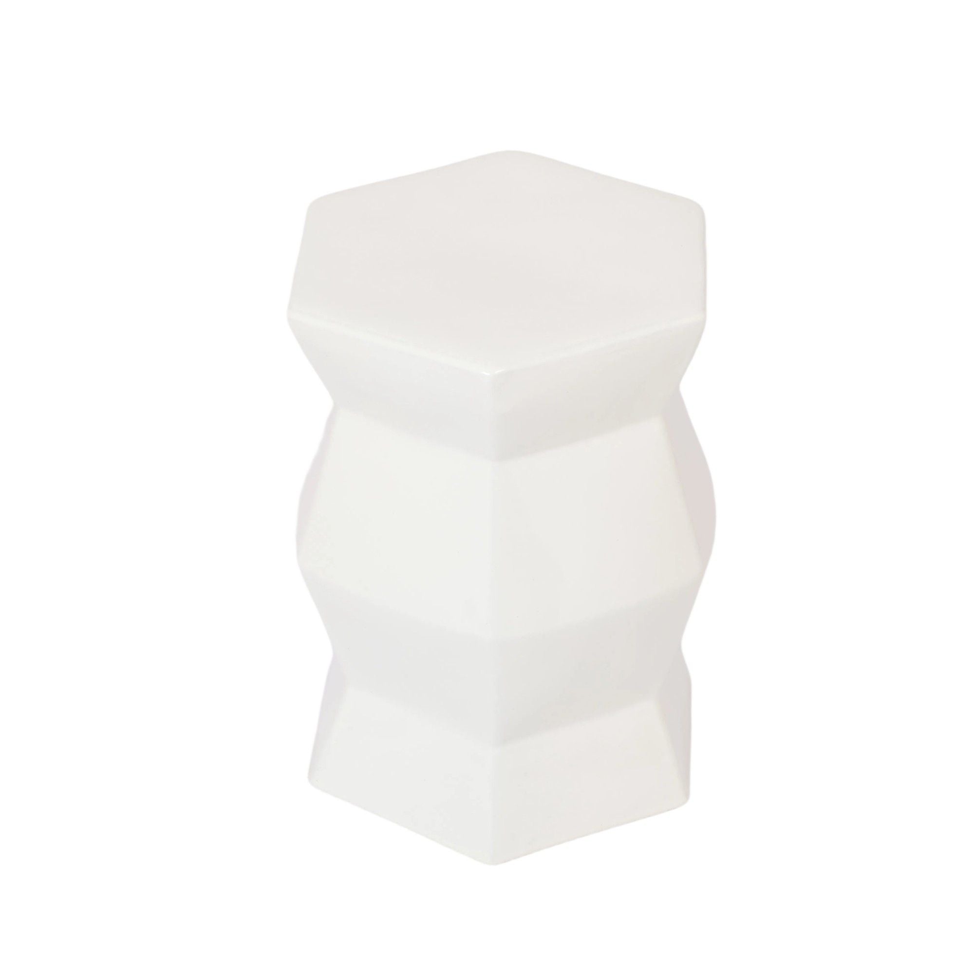 Contemporary Ceramic Drum Stool Indoor / Outdoor Side Table Glazed Accent Garden Stool - White