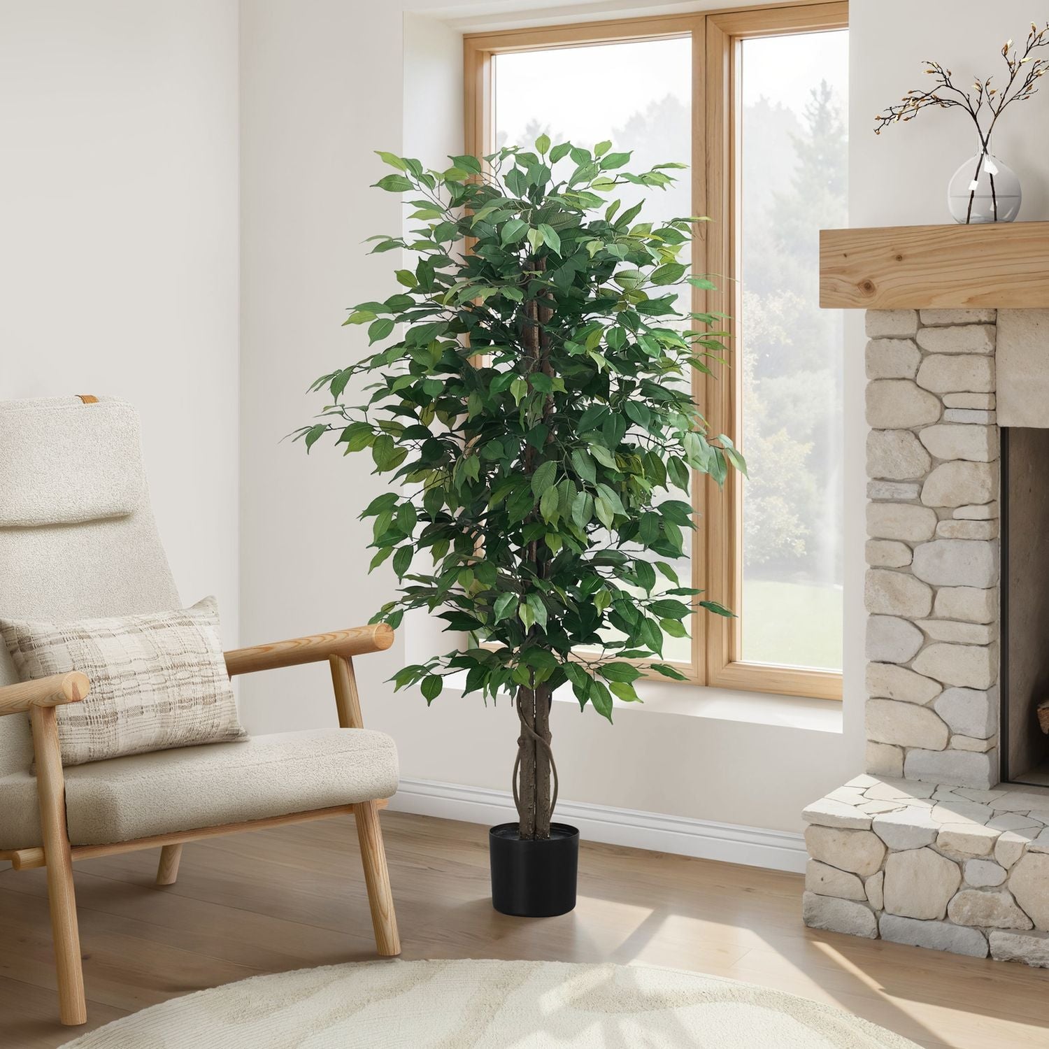 58" Tall, Artificial Plant, Ficus Tree, Indoor, Faux, Fake, Floor, Greenery, Potted, Decorative - Green / Black