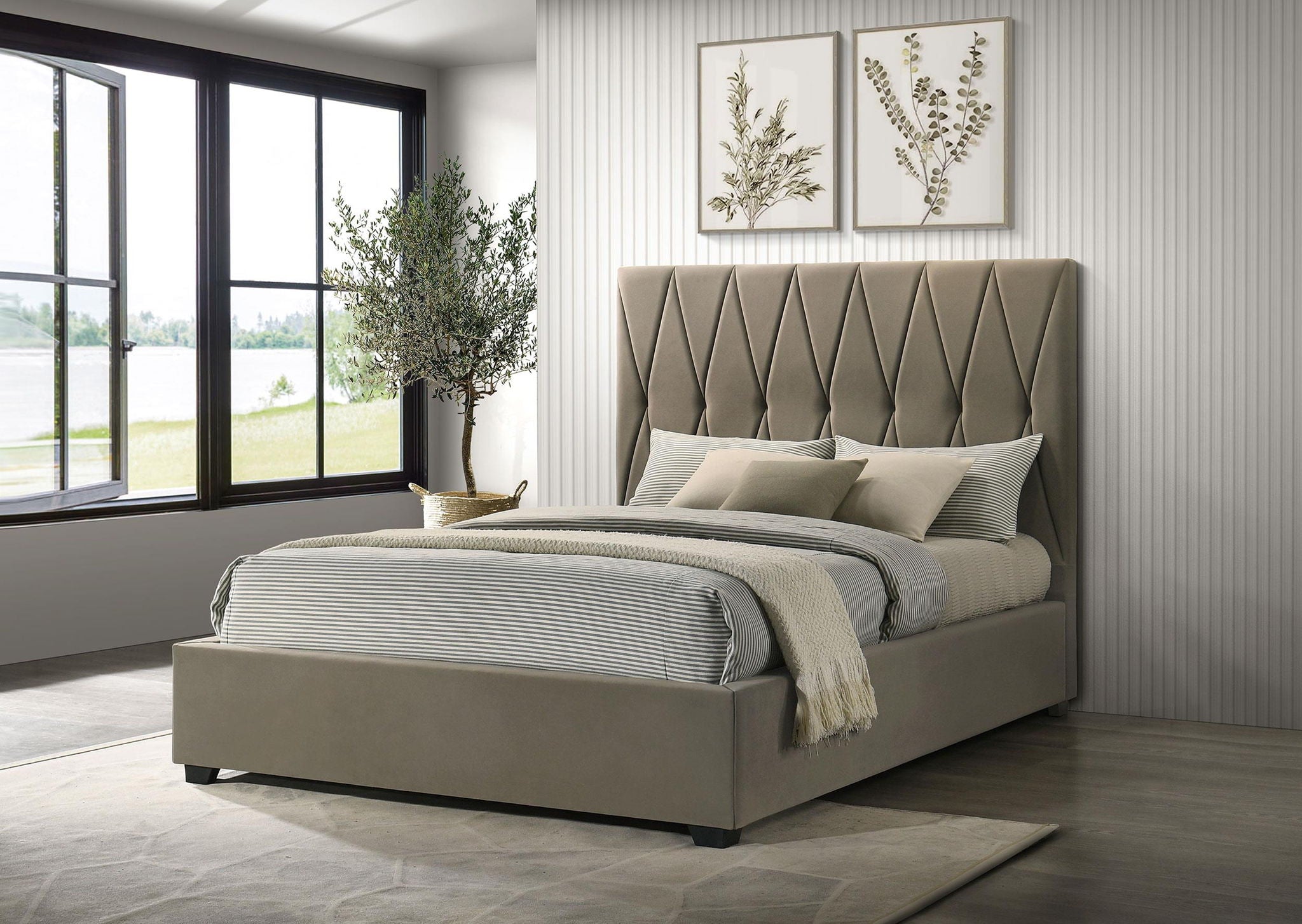 Delsea Upholstered Queen Panel Platform Bed Light Brown