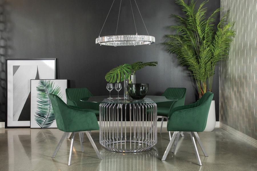 Coaster Fine Furniture Veena - 5 Piece Round Glass Top Dining Table Set - Chrome | Meri Furniture