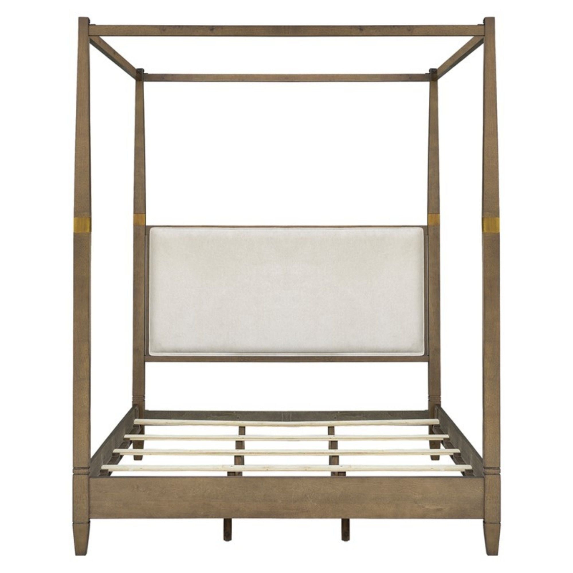 Queen Canopy Bed Frame With Upholstered Headboard - Brown