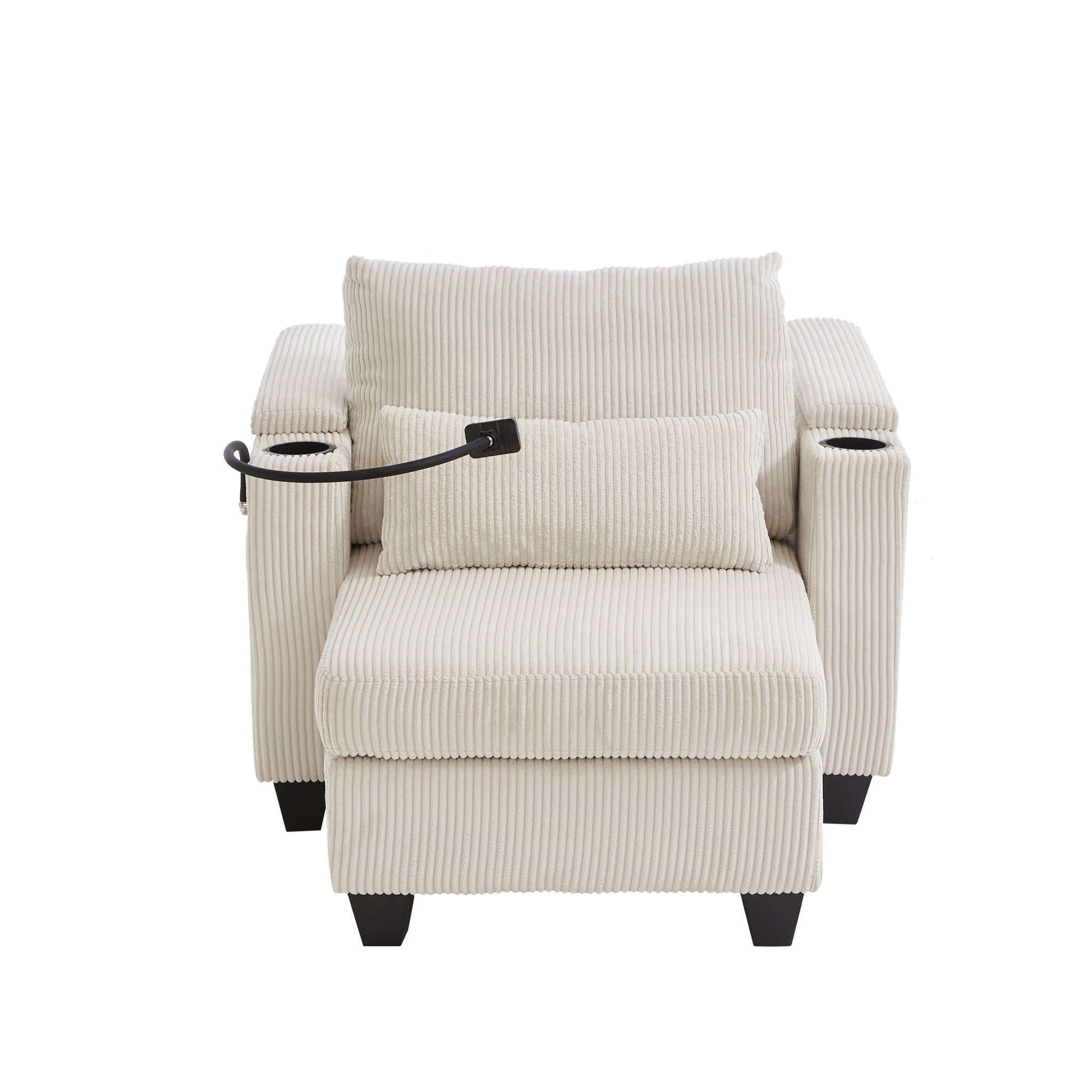 Convertible Chaise Lounge Sofa Chair With USB Ports, Cup Holders, Phone Holder And Storage