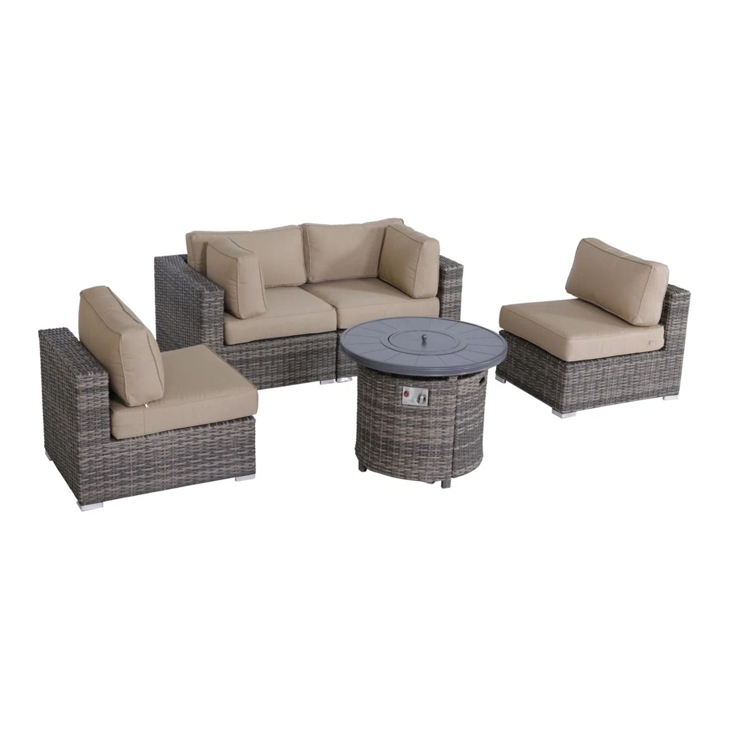 Wicker Outdoor Lounge Set With Cushions And Fire Pit