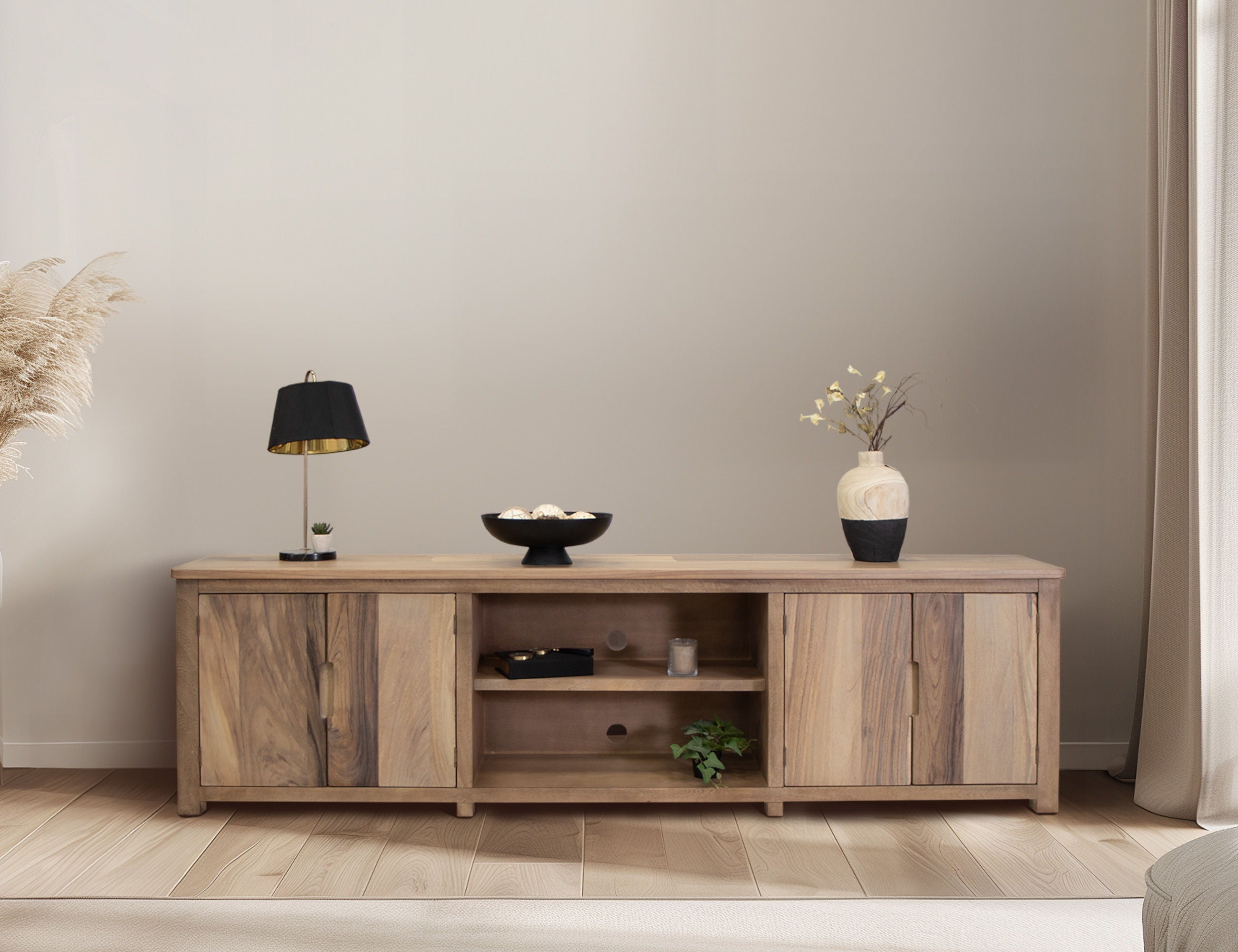 International Furniture Direct Natural Parota - 93" TV Stand - Brown Cappuccino | Meri Furniture