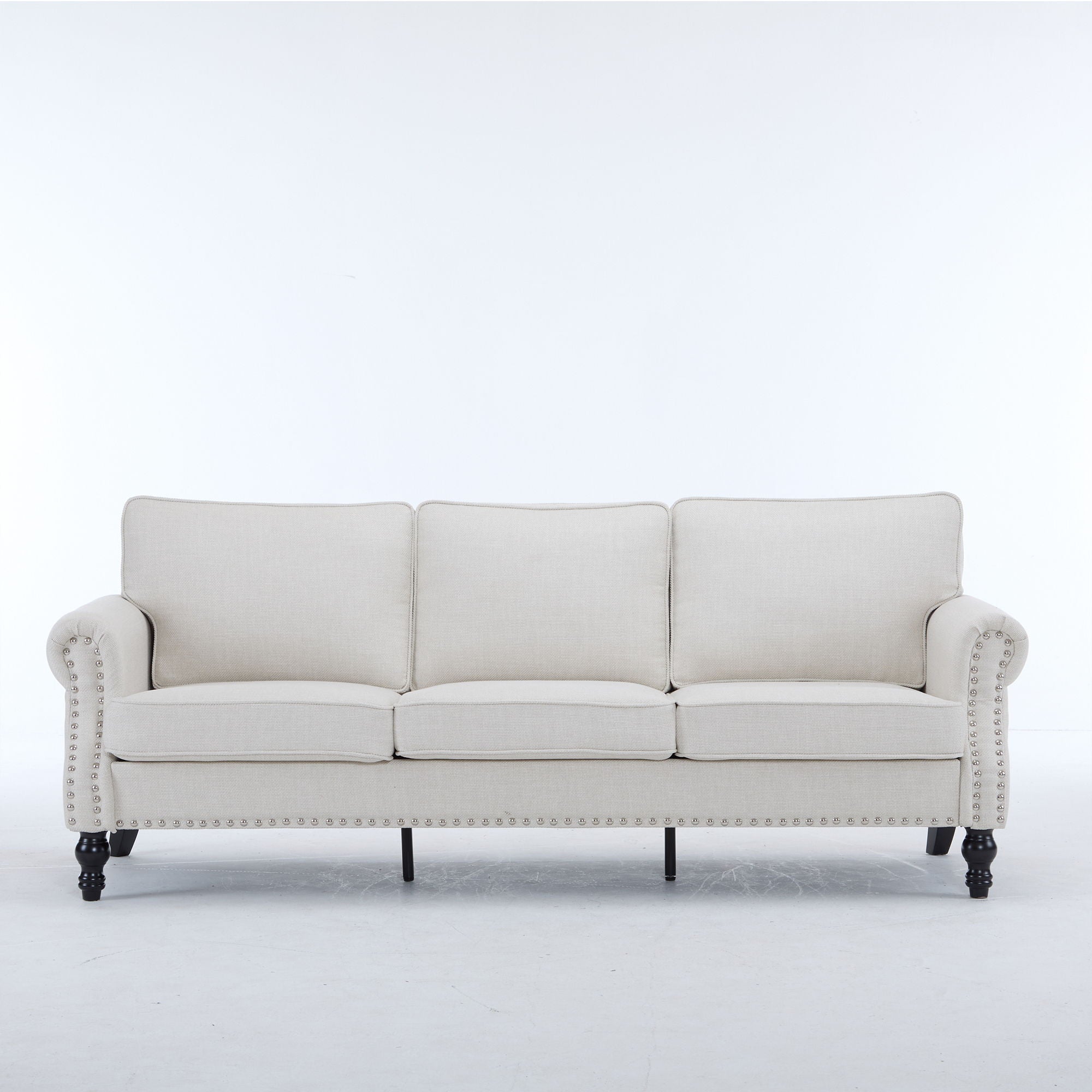 Rolled Arm Sofa With Nailhead Trim With Wooden Legs