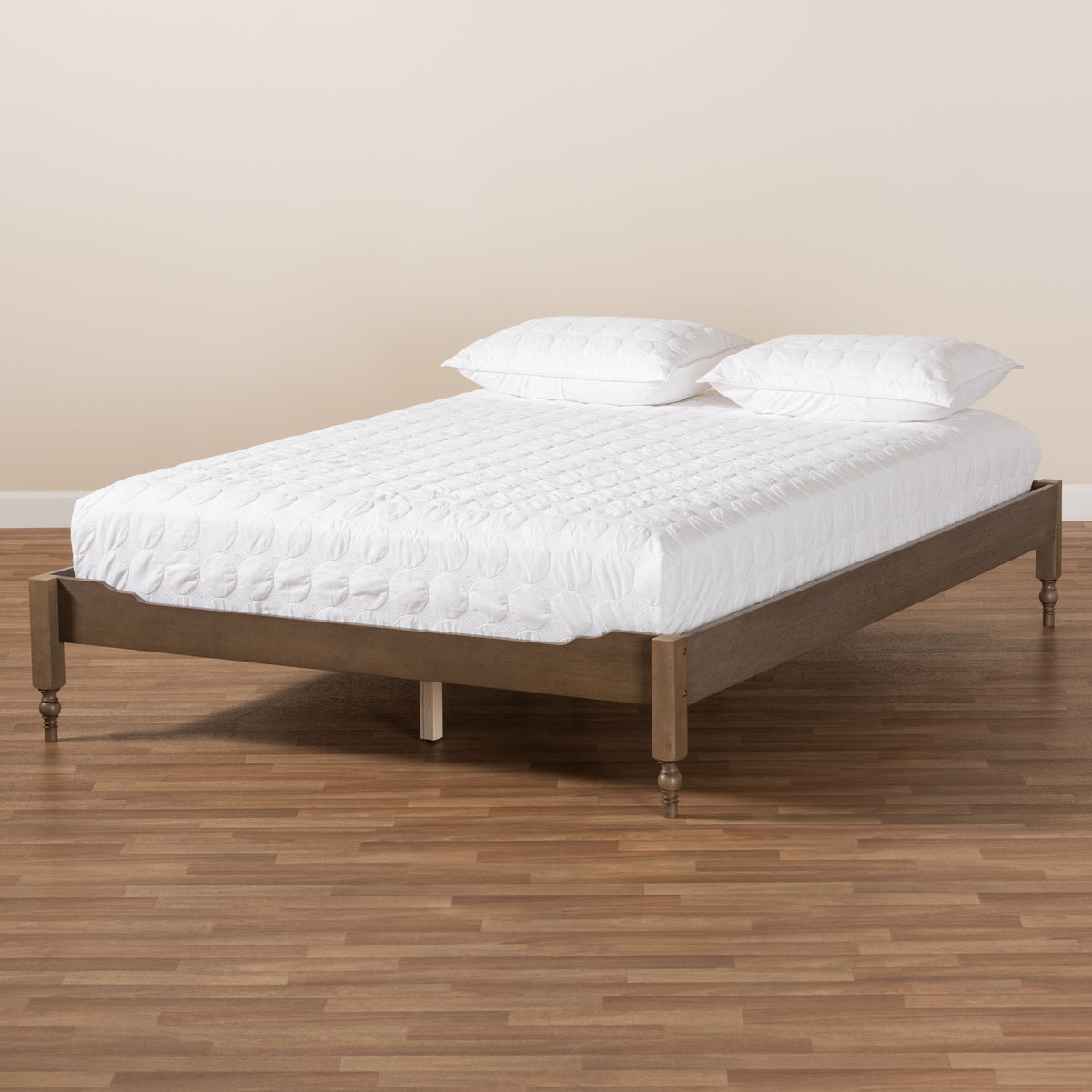 Laure French Bohemian Weathered Grey Oak Finished Wood Queen Size Platform Bed Frame