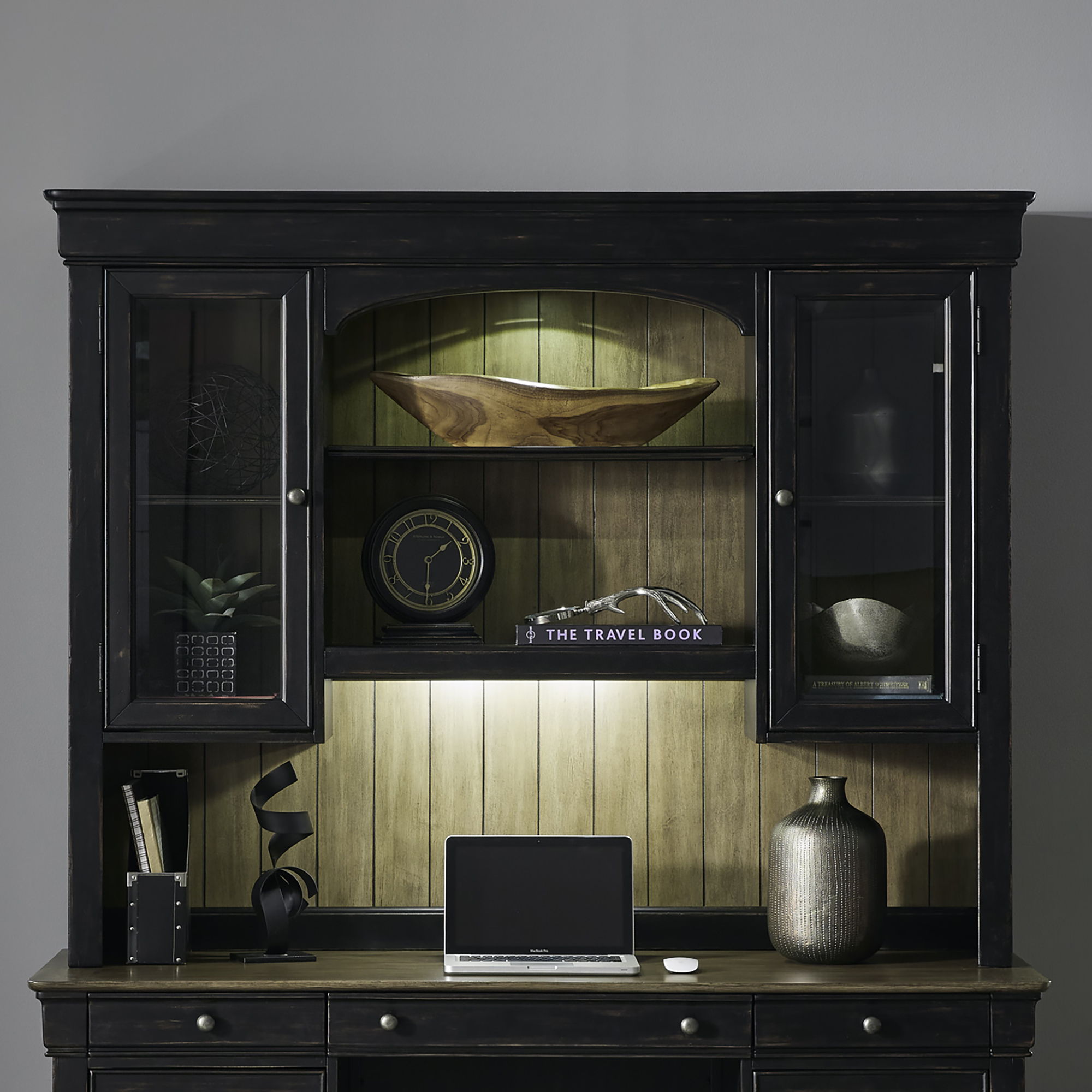 Meritage - Jr Executive Credenza Hutch - Aged Charcoal
