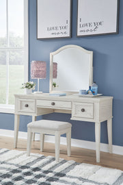 Signature Design by Ashley® Robbinsdale - Antique White - Mirrored Vanity With Stool | Meri Furniture