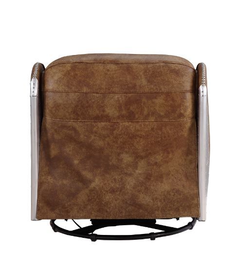 Qalurne - Power Motion Recliner With Swivel - Two Tone Mocha Top Grain Leather & Aluminum