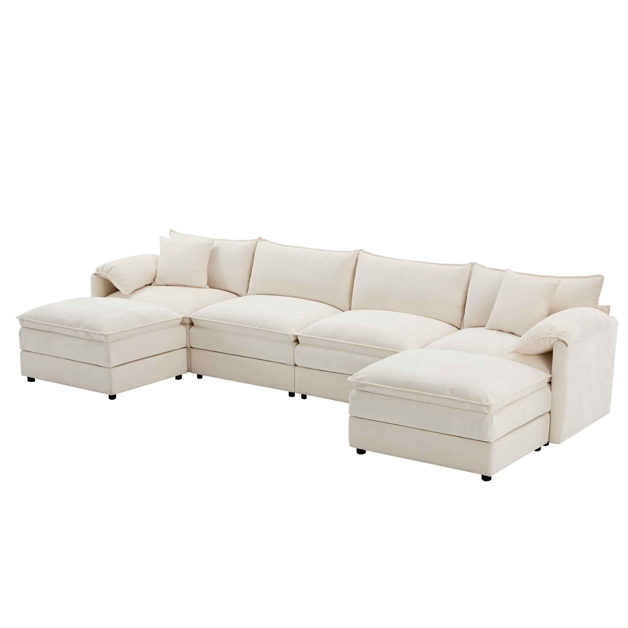 Modular Sectional With Deep And Wide Seat, Cloud Couch Set With Double Cushions Sofa With Movable Ottoman