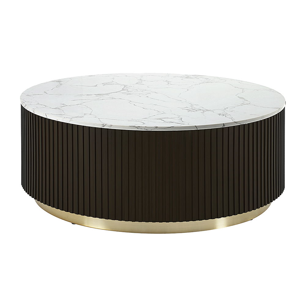 ACME Clayten - Coffee Table - White Natural Marble Top & Espreeso Finish | Meri Furniture