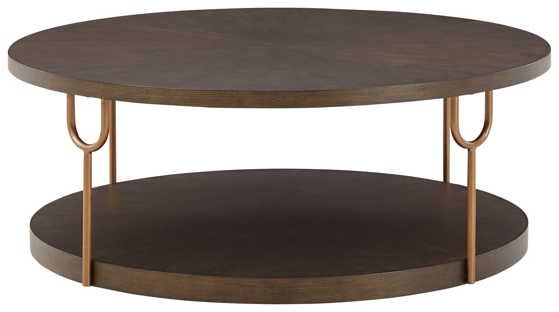 Signature Design by Ashley® Brazburn - Dark Brown / Gold Finish - Round Cocktail Table | Meri Furniture