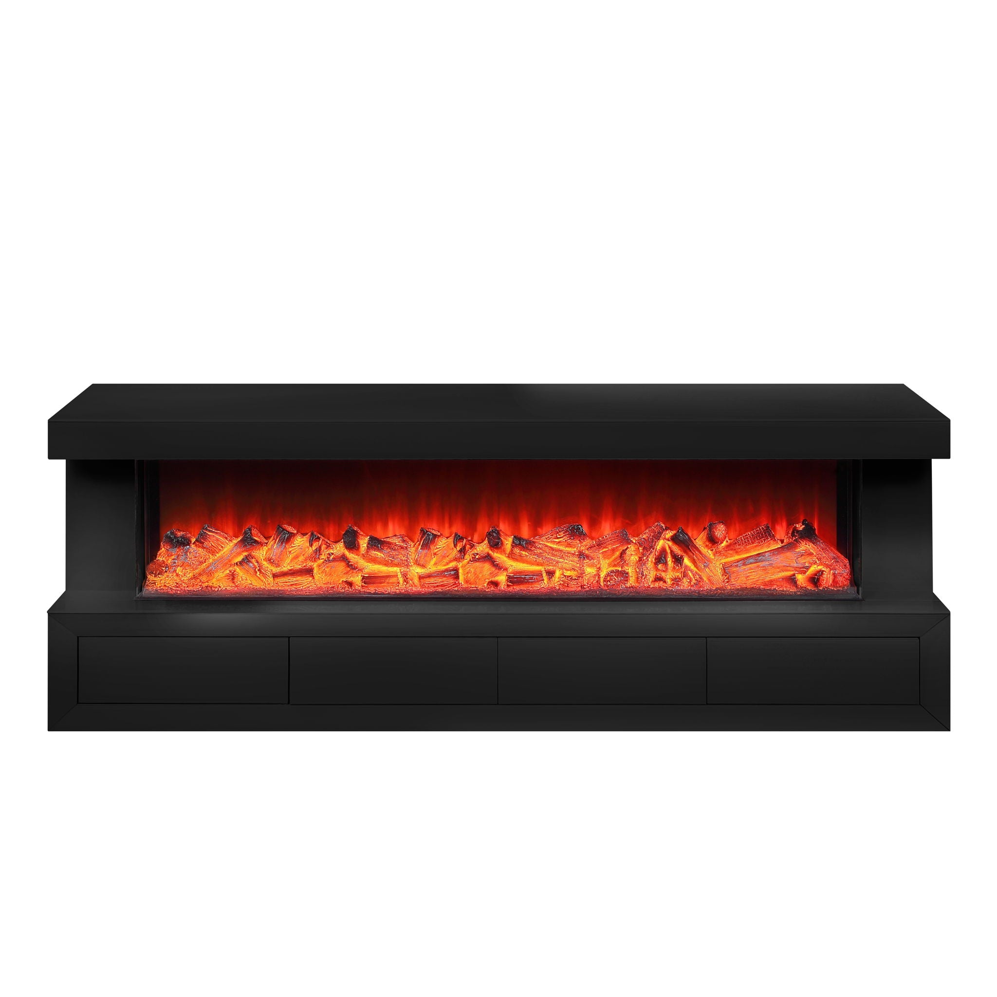 Dorian 71"W Black Finish TV Stand with Fireplace and Speaker