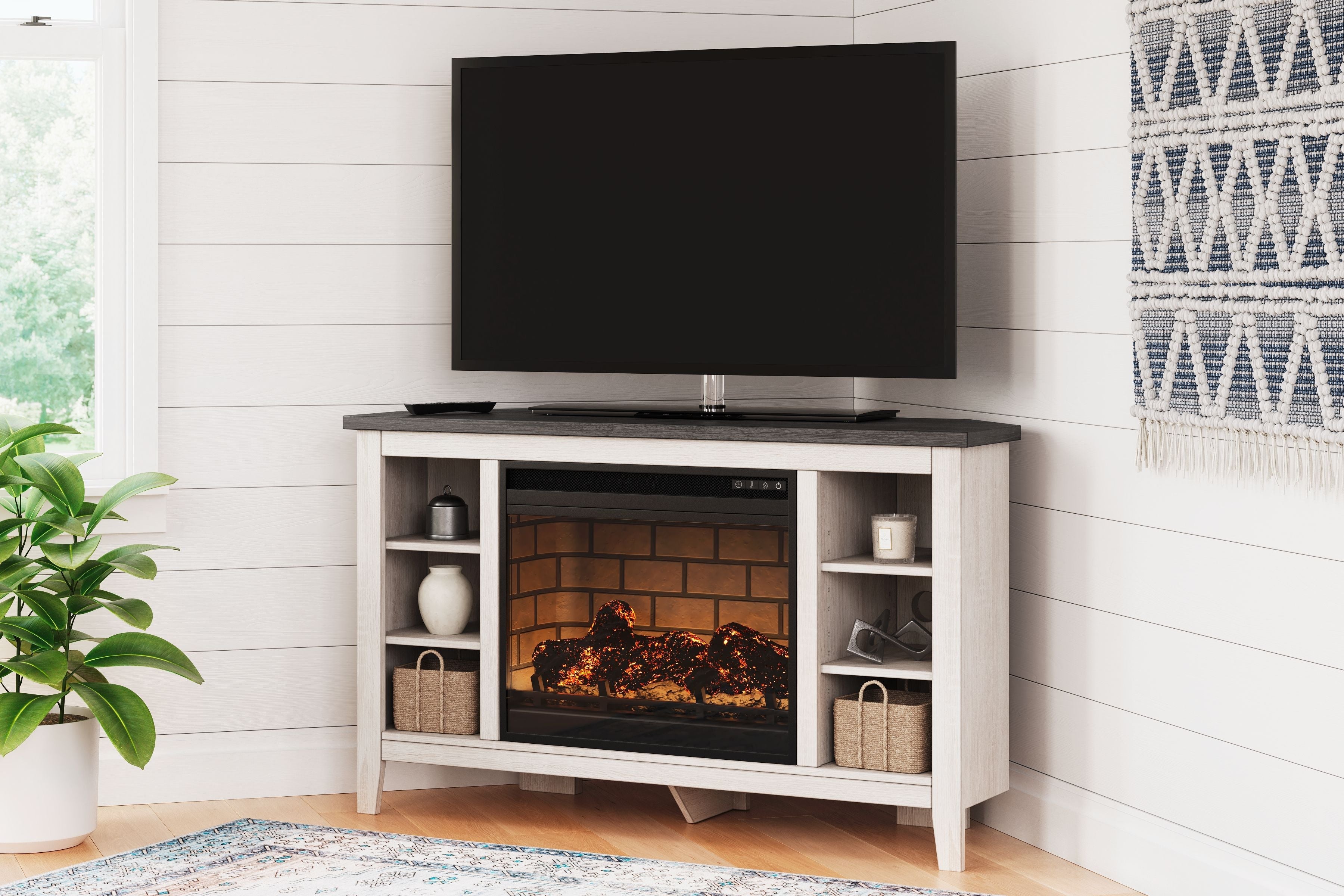 Signature Design by Ashley® Dorrinson - Corner TV Stand With Fireplace Insert | Meri Furniture