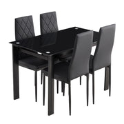 Modern 5 Piece Dining Table Set With Glass Top And Chairs - Black