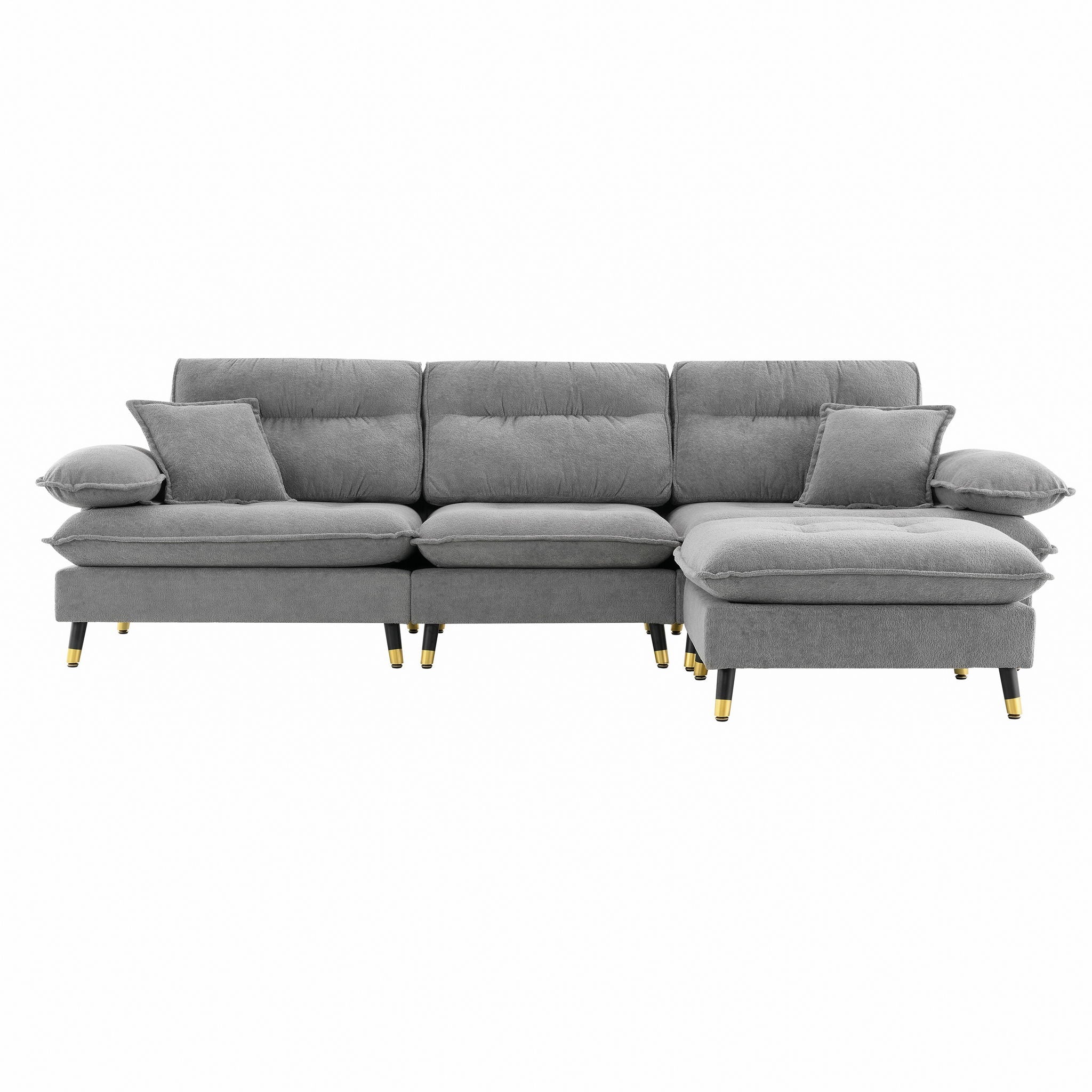 L Shaped Convertible Sectional Sofa 4 Seat Tufted Couch Set With Two Tone Adjust Legs Cloud Movable Ottoman