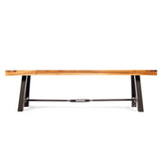 Outdoor Dining Bench, Patio Backless Bench - Teak / Black