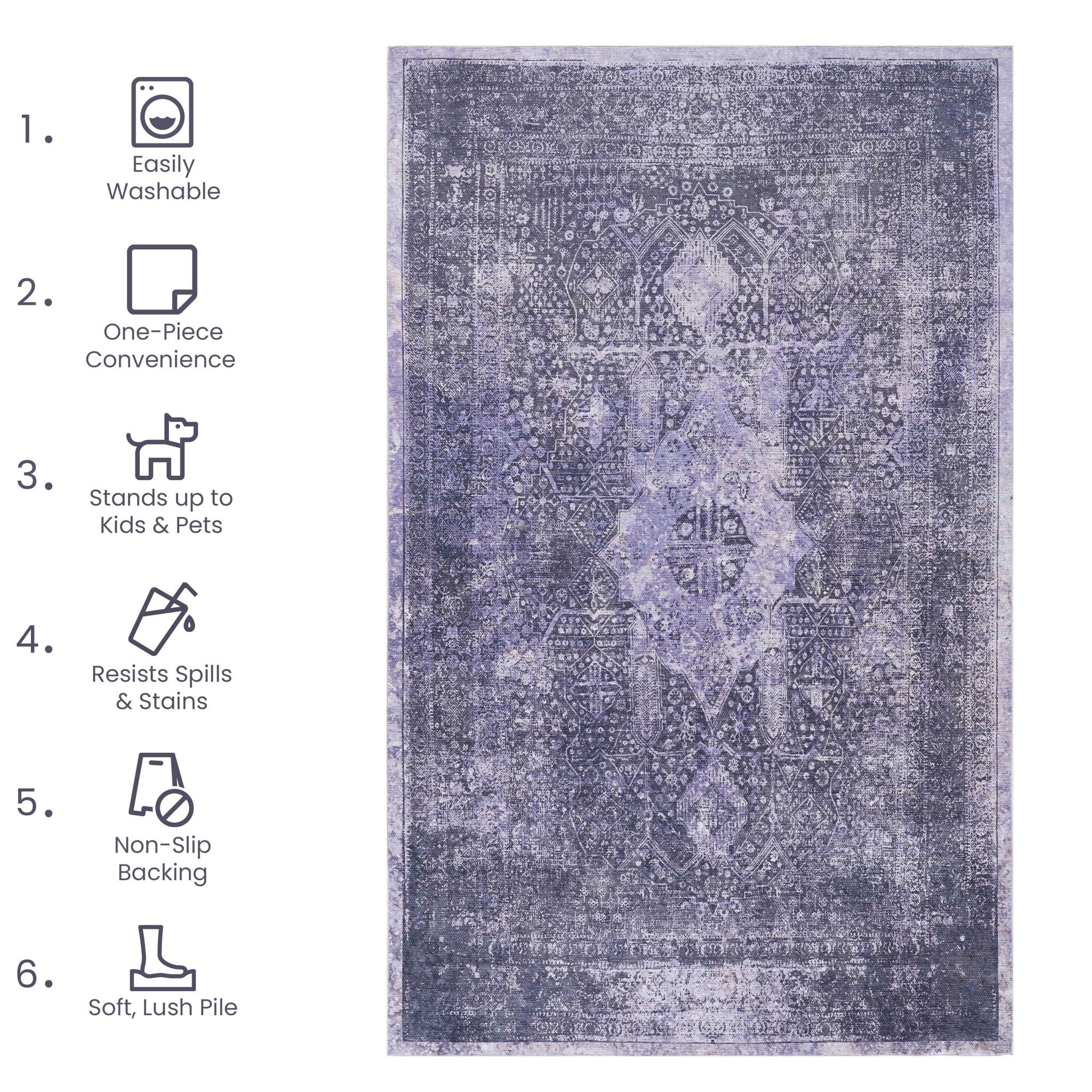 Maval - 3' X 5' Washable Area Rug - Anthracite