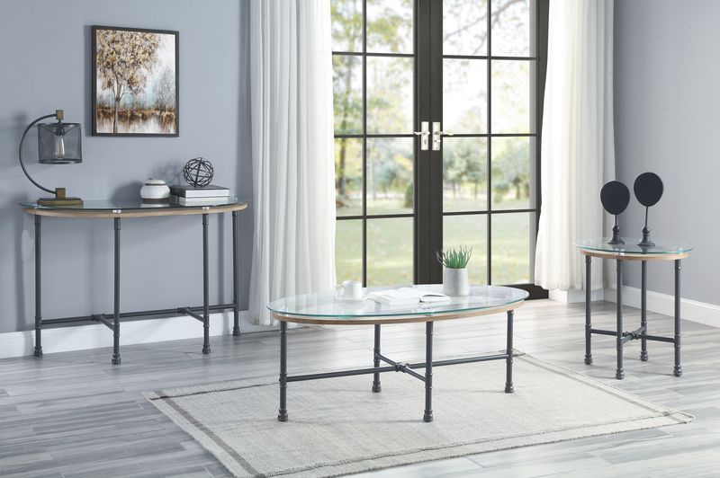 ACME Brantley - End Table - Clear Glass & Sandy Gray Finish | Meri Furniture
