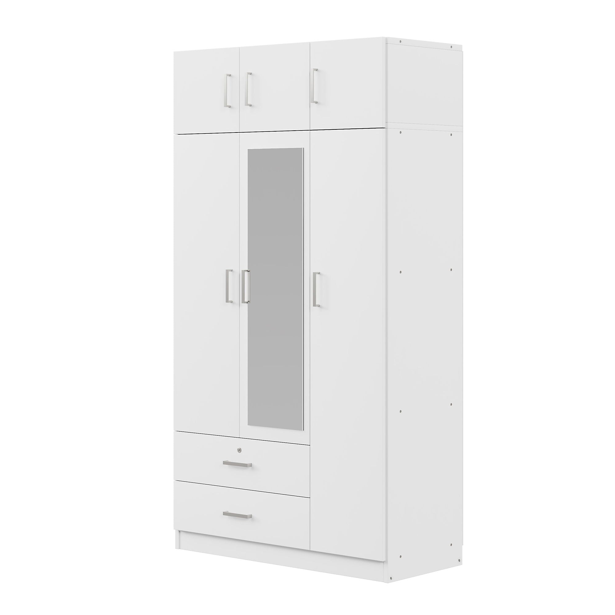Modern 3 Door Mirror Wardrobe With 2 Drawers And Top Cabinet