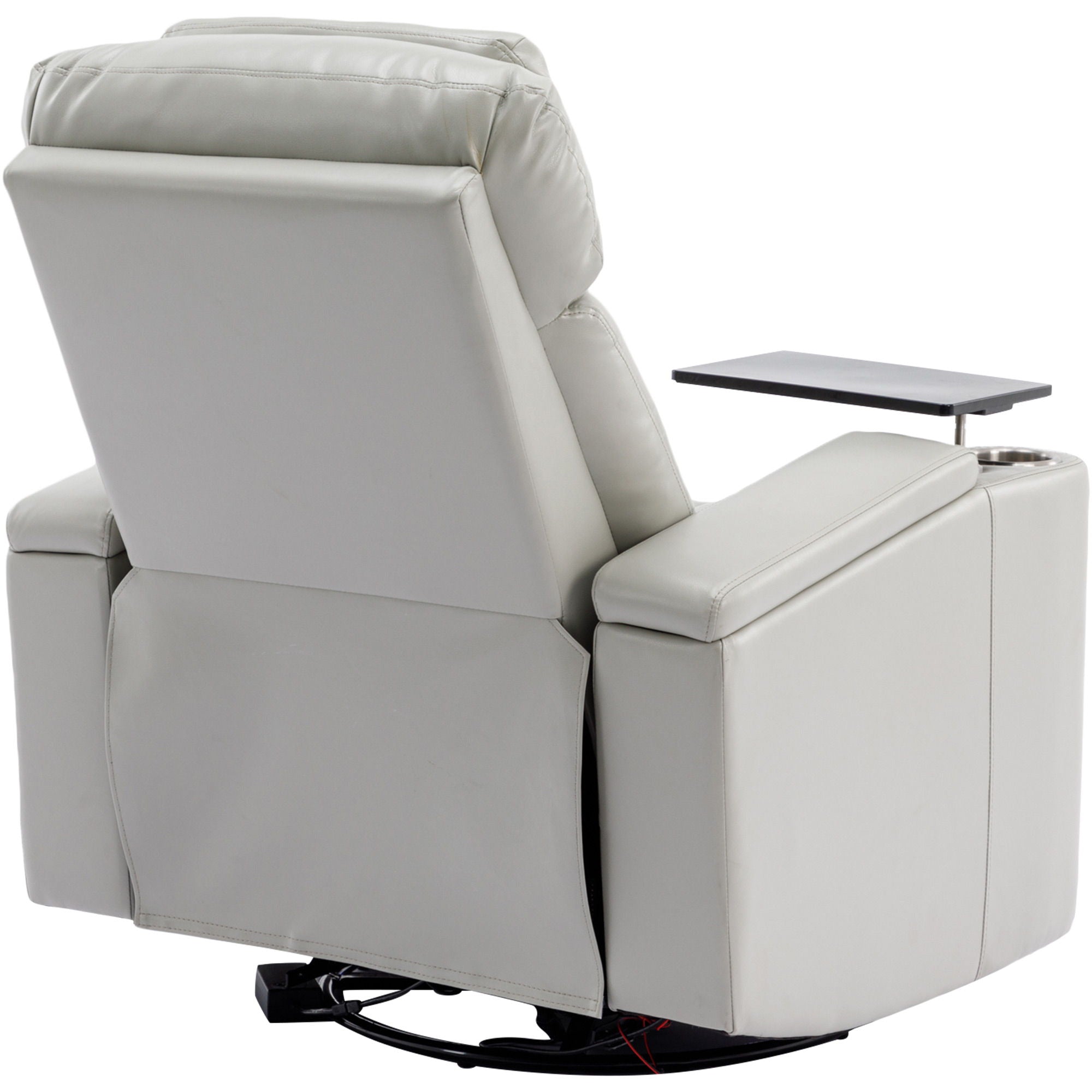 270° Power Swivel Recliner Home Theater Chair With Hidden Arm Storage, LED Light, Cup Holder, And Tray Table