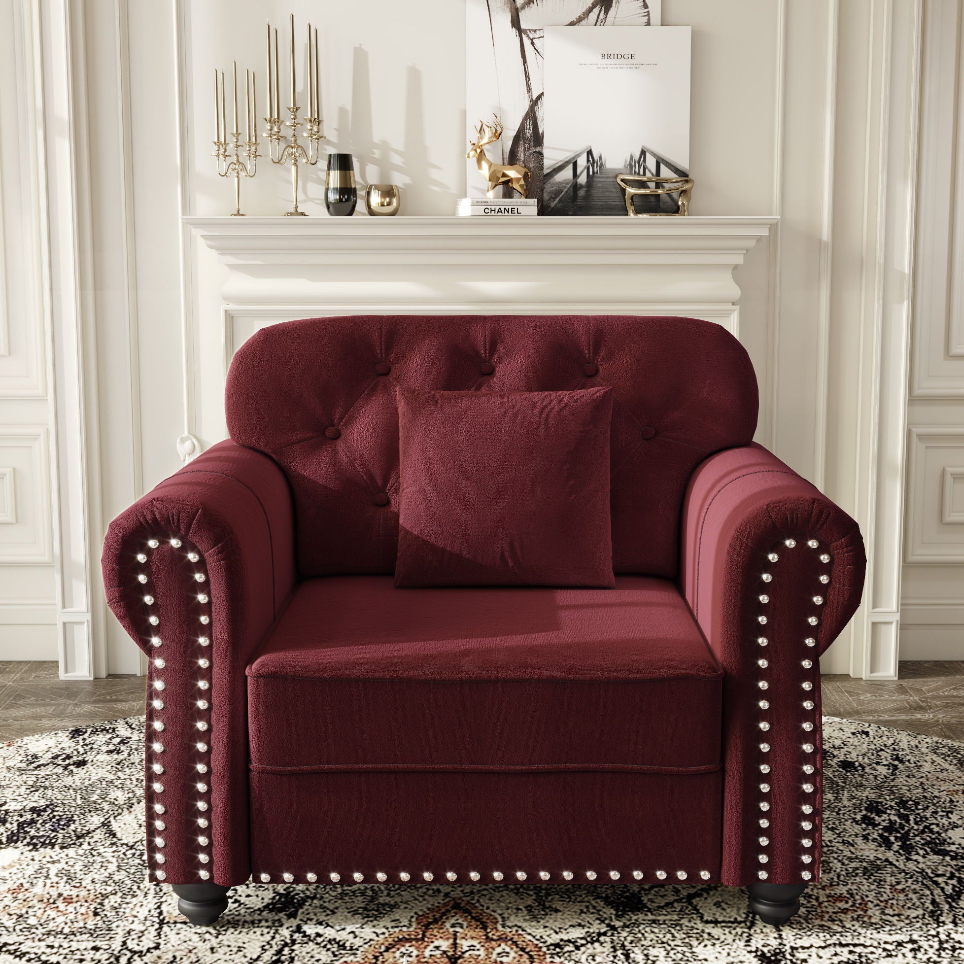 Upholstered Sofa With Nailhead Trim And Rolled Armrests