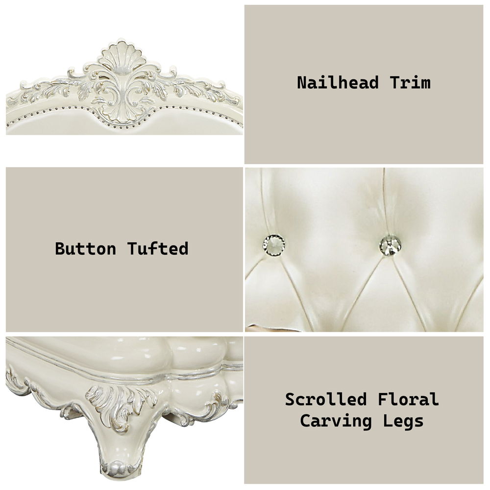 Adara - Loveseat With 5 Pillows - Pearl White Synthetic Leather & Antique White