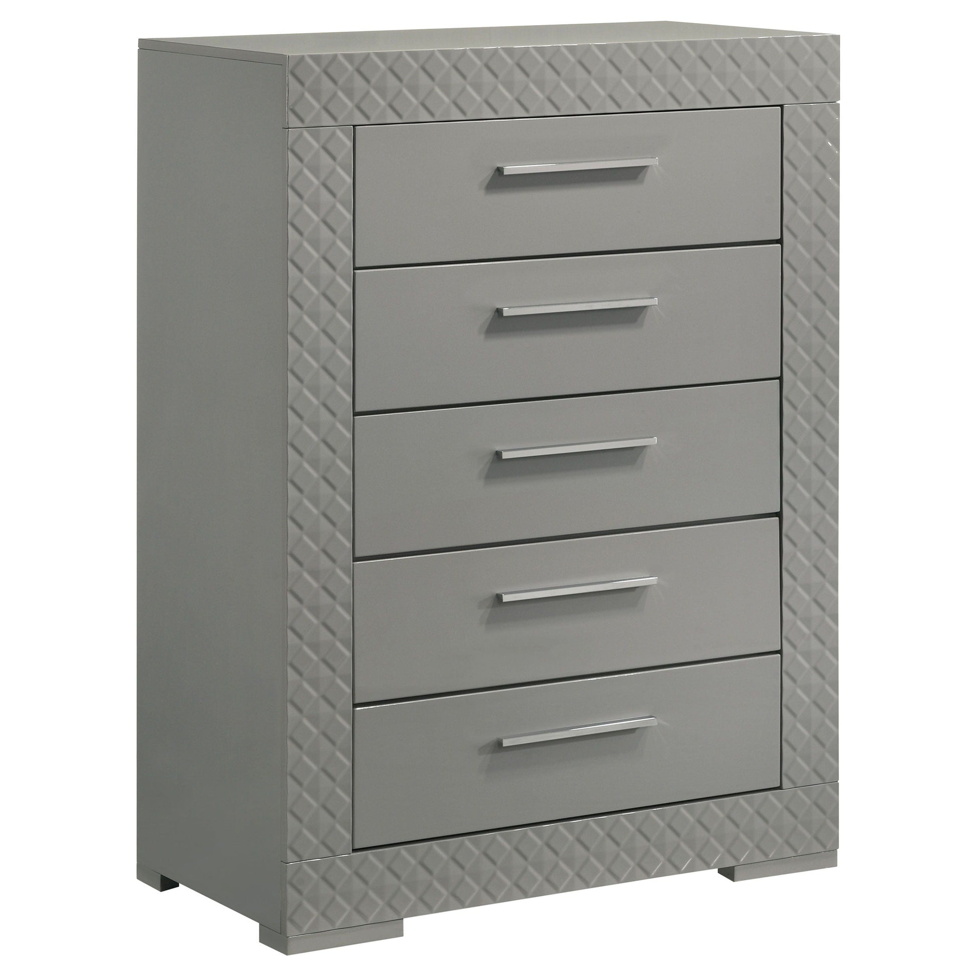 Coaster Fine Furniture Ives - 5-Drawer Bedroom Chest Of Drawers - Gray High Gloss | Meri Furniture