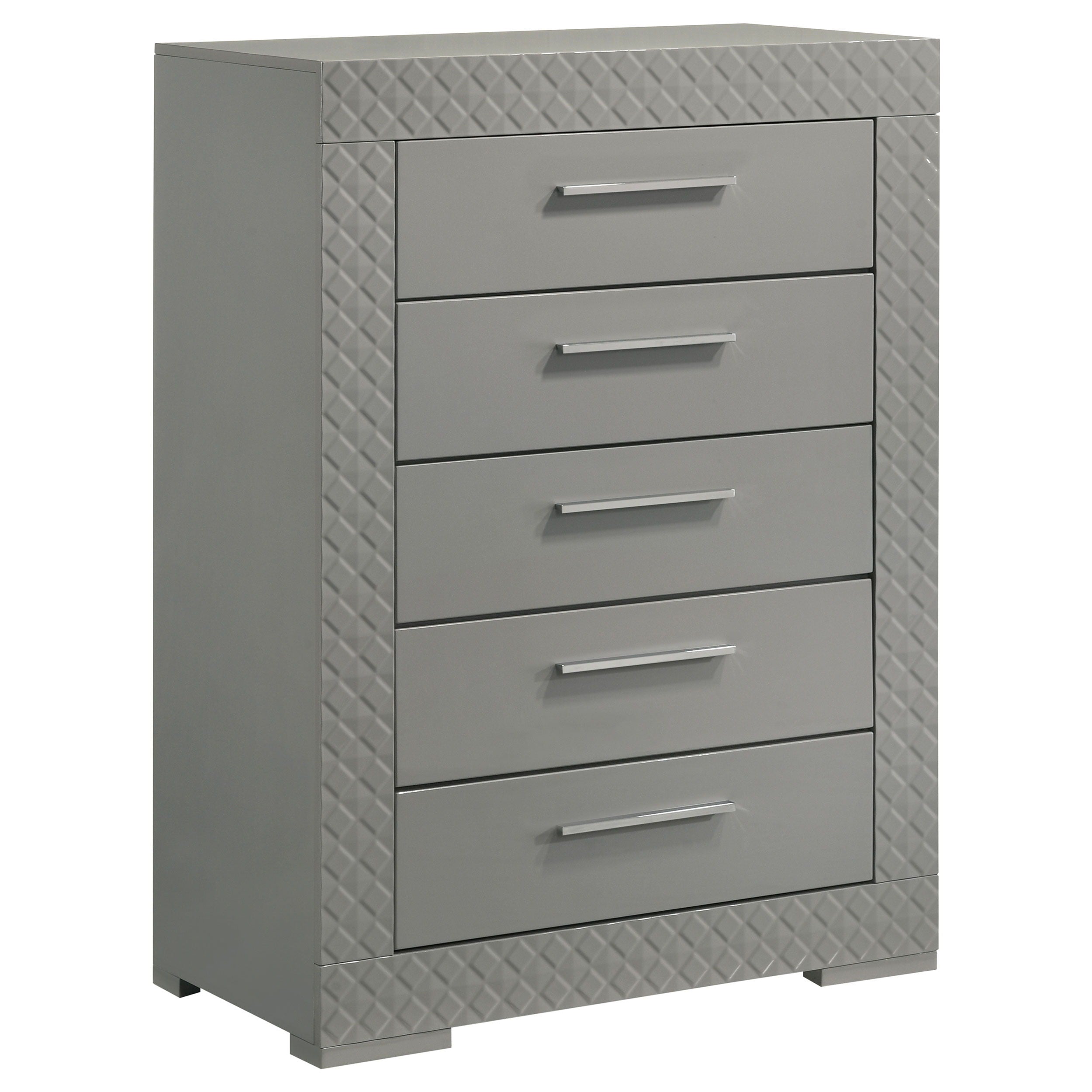 Coaster Fine Furniture Ives - 5-Drawer Bedroom Chest Of Drawers - Gray High Gloss | Meri Furniture