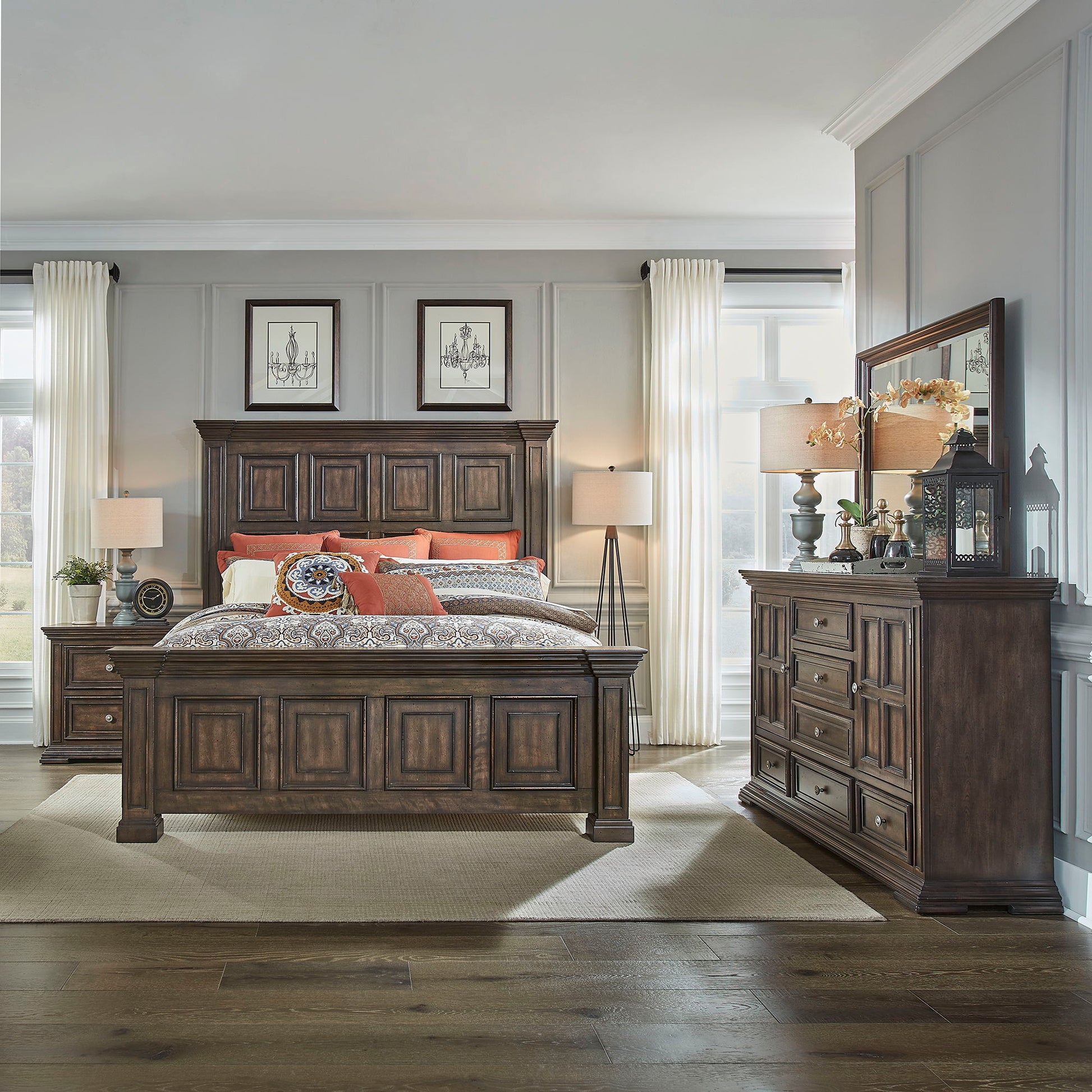 Liberty Furniture Big Valley - Panel Bed, Dresser & Mirror | Meri Furniture