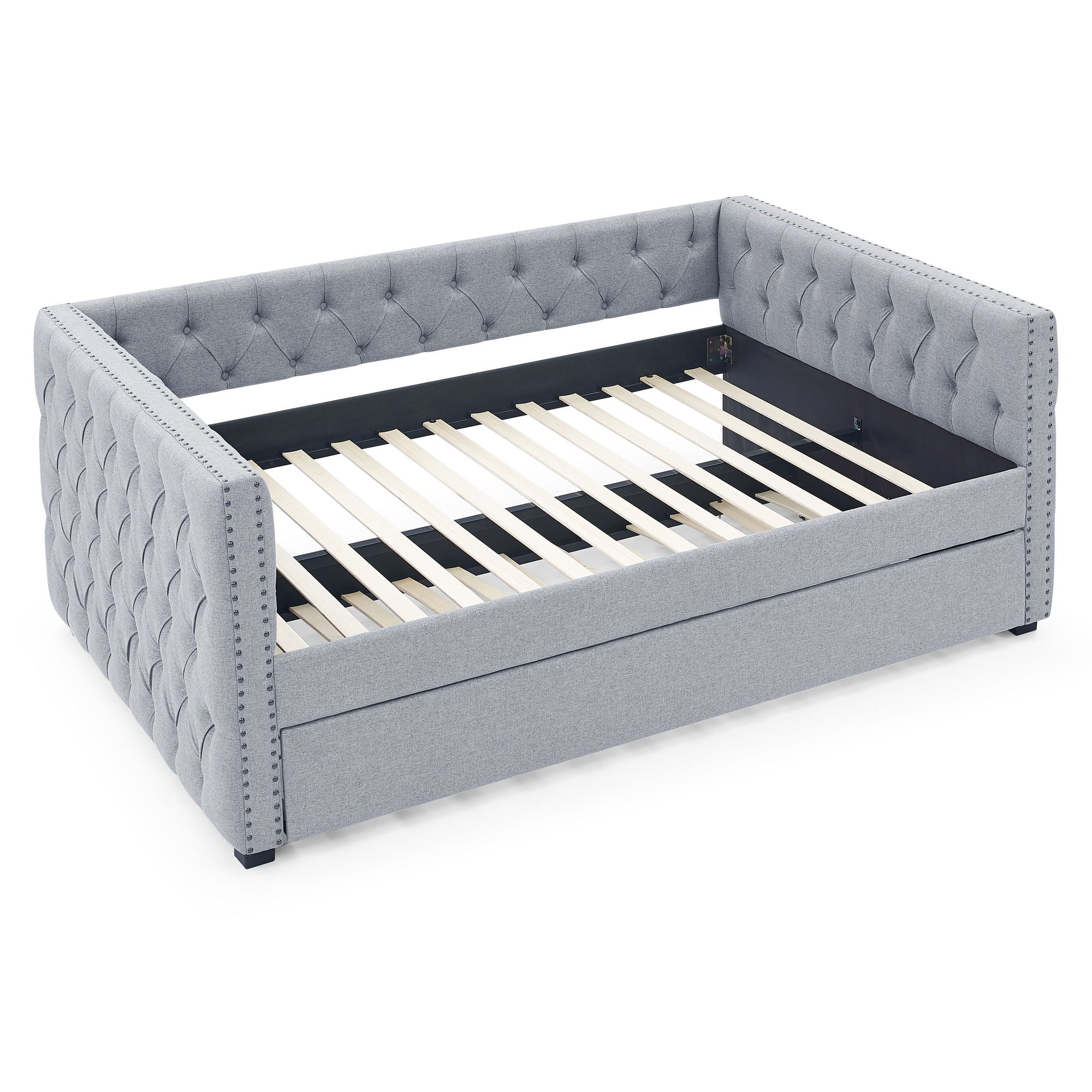 Inspired Upholstered Daybed With Trundle, Button Tufted