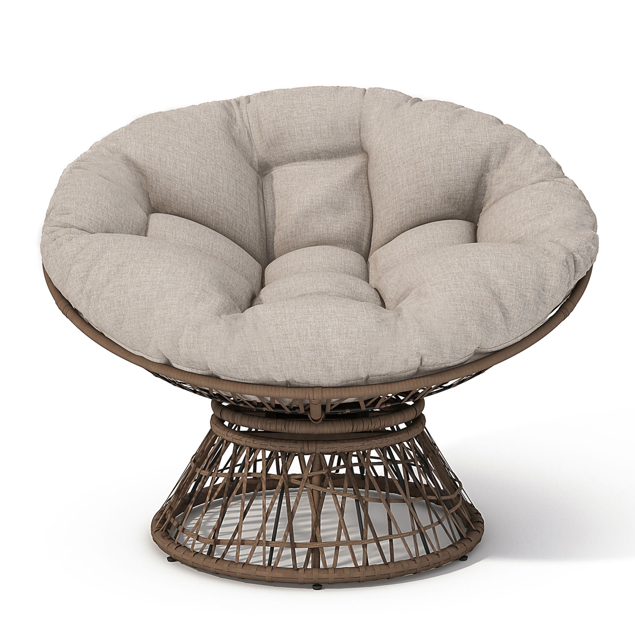 Ergonomic Wicker Chair With Cloud Thick Density Cushion, 3 Proof Cover High Capacity Iron Frame Fluid 360° Swivel