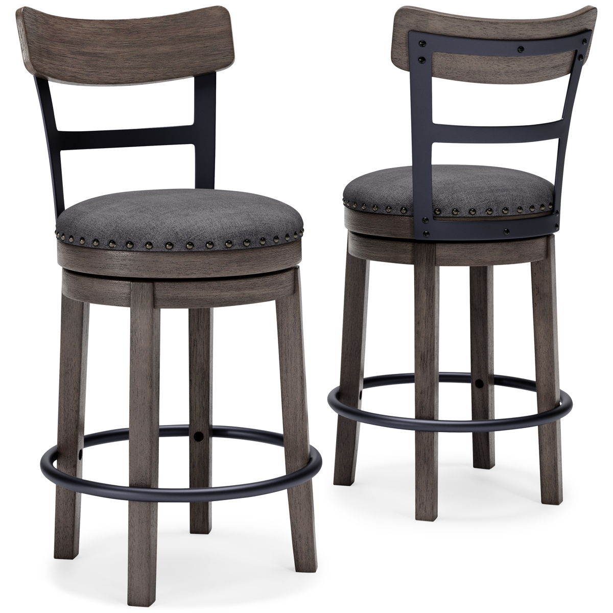 Signature Design by Ashley® Caitbrook - Gray - Uph Swivel Barstool | Meri Furniture