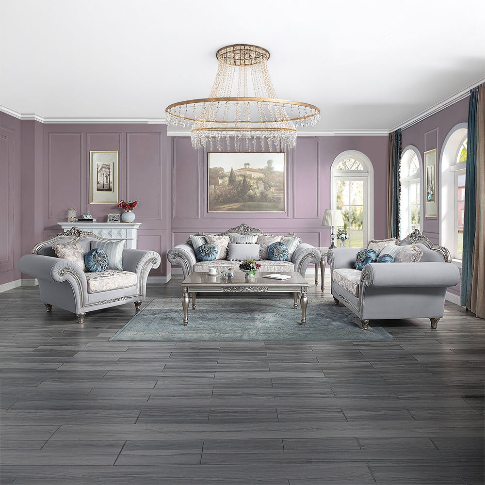 Pelumi - Chair With 3 Pillows - Light Gray Linen & Platinum