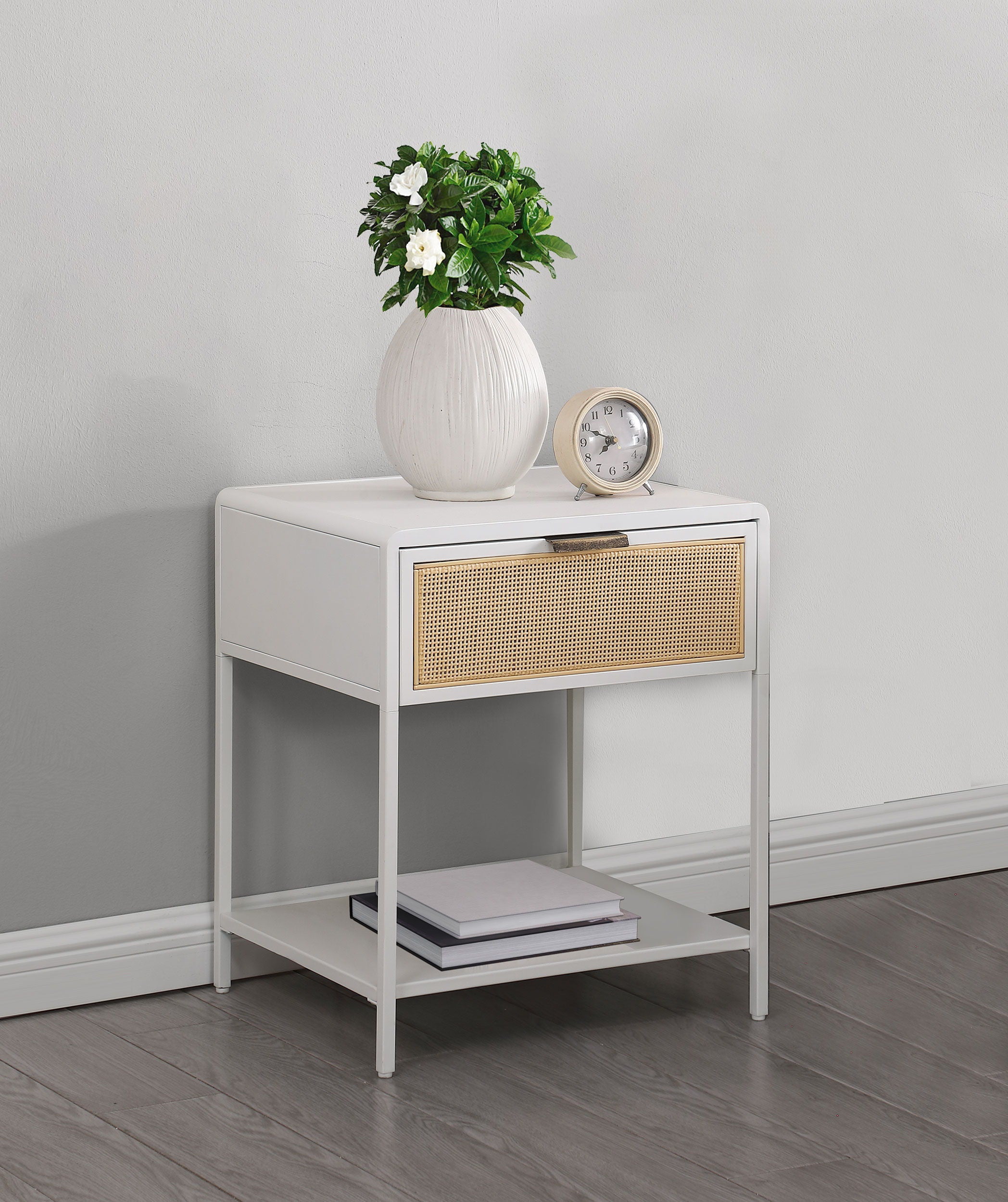 Coaster Fine Furniture Amherst - 1-Drawer Radio Weave Rattan Metal Side Table | Meri Furniture