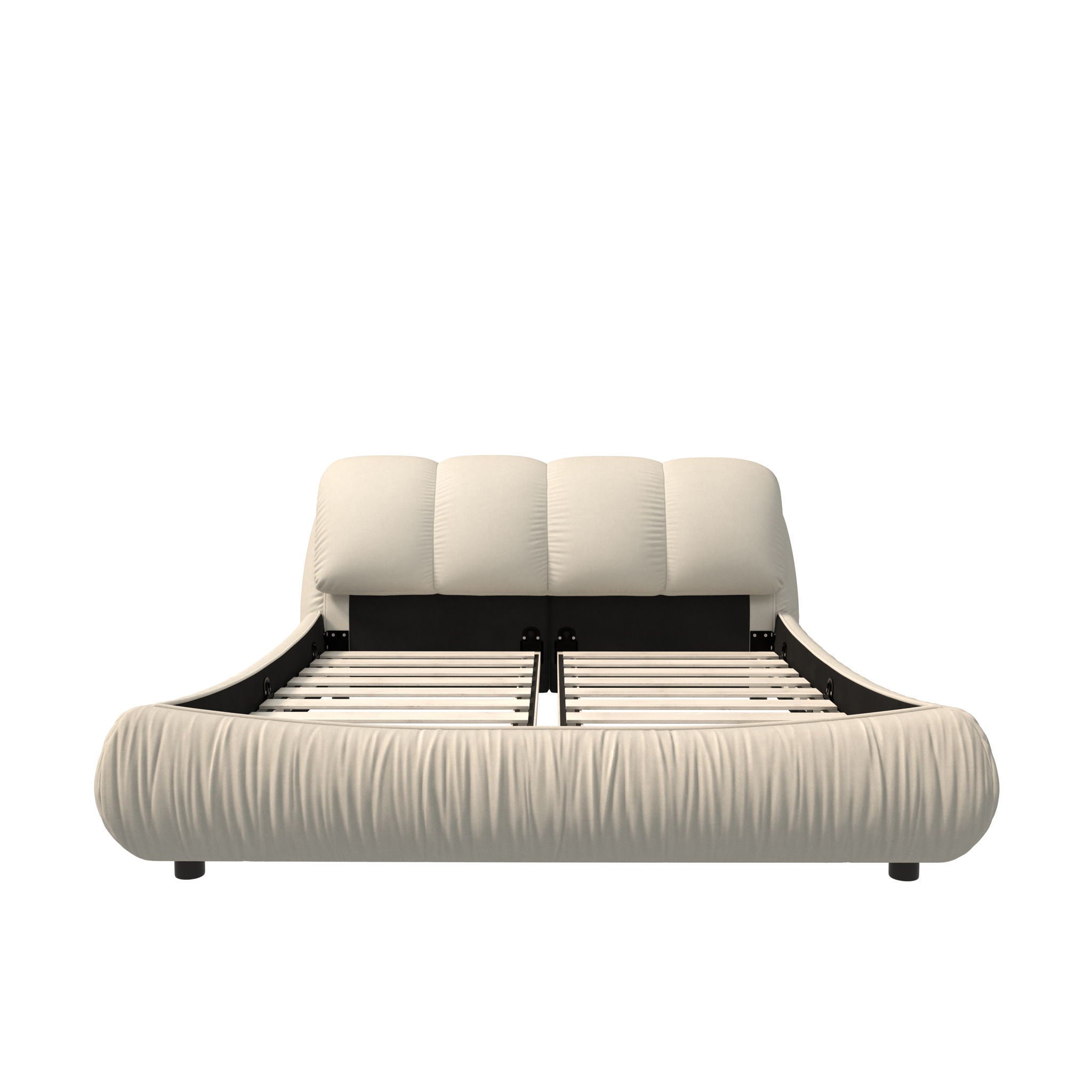 Luxury Upholstered Platform Bed With Oversized Padded Backrest And Solid Wood Frame