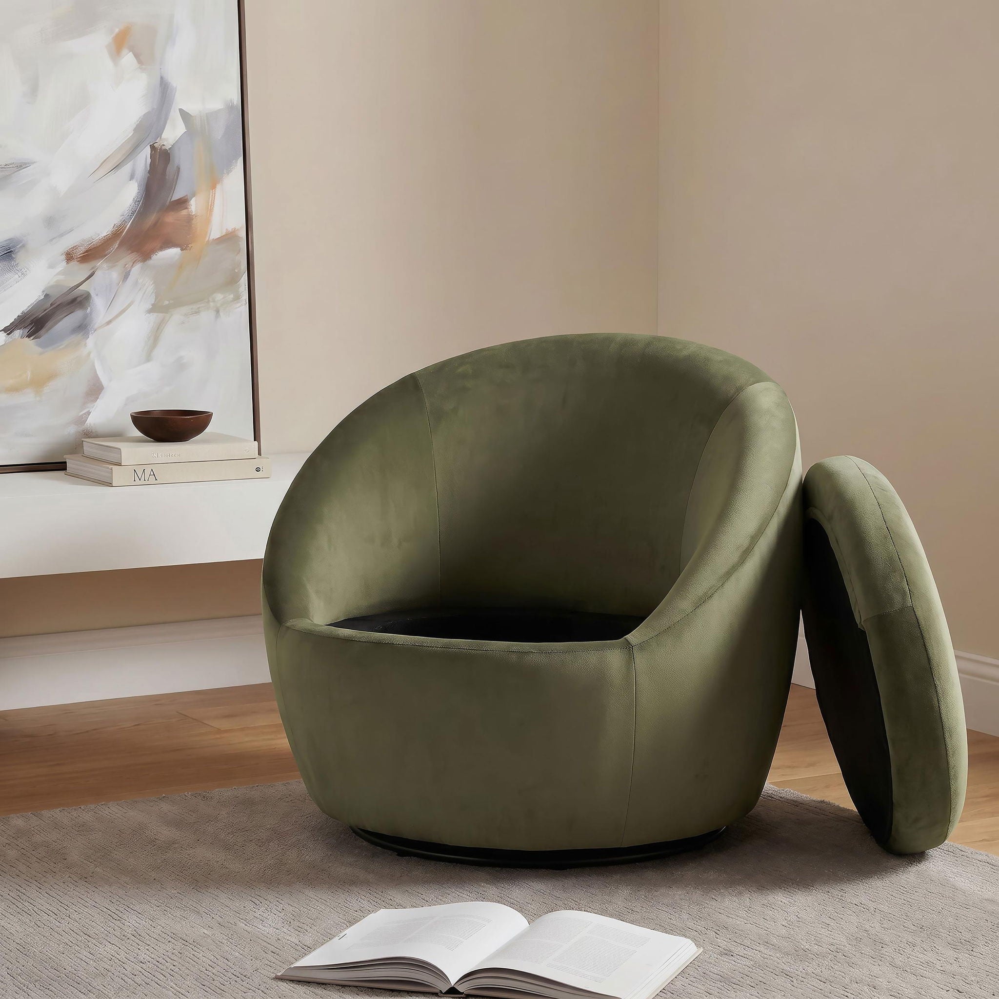 Myernick Velvet Upholstered Swivel Accent Chair Olive