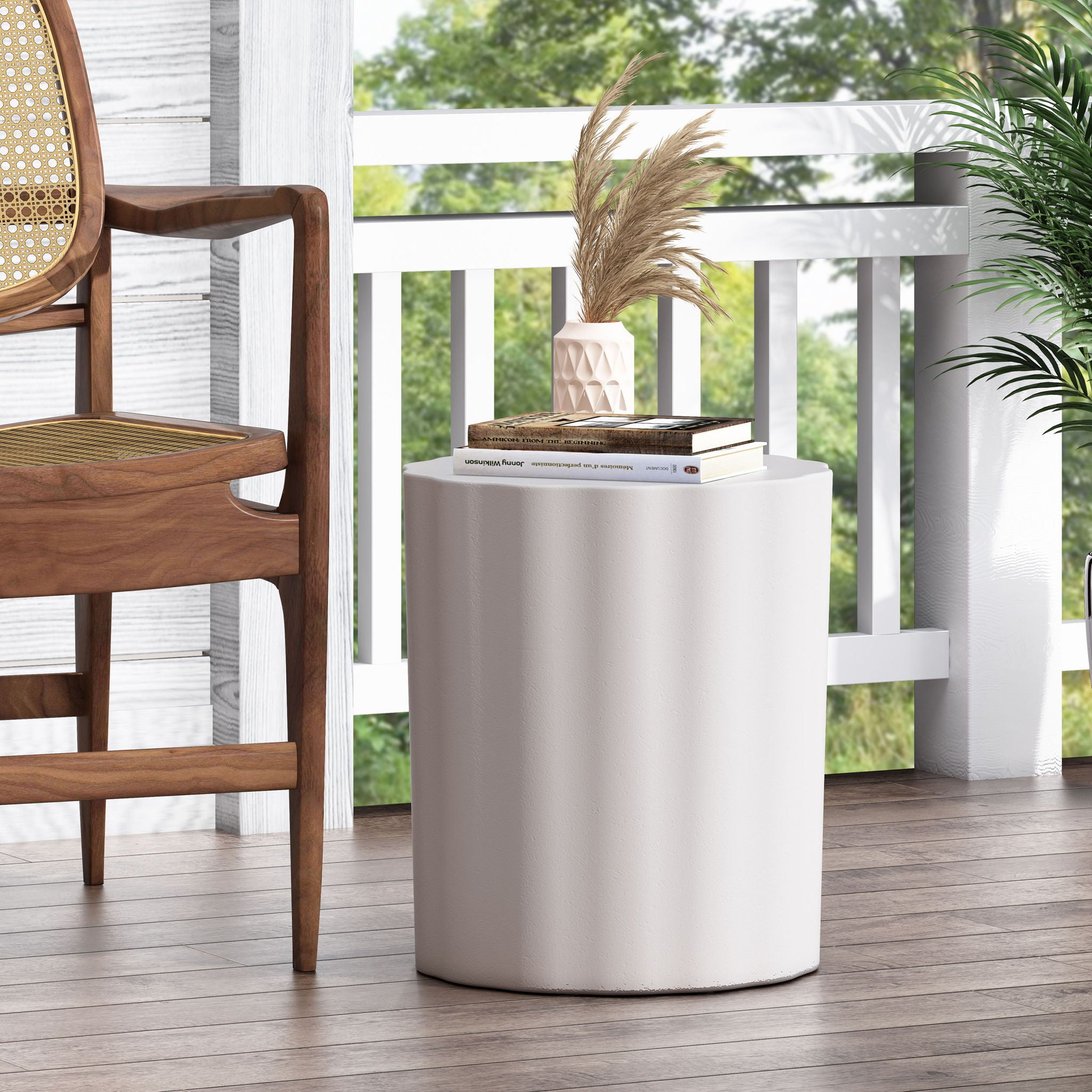 Outdoor End Table With Soft Wave Edge - Antique White