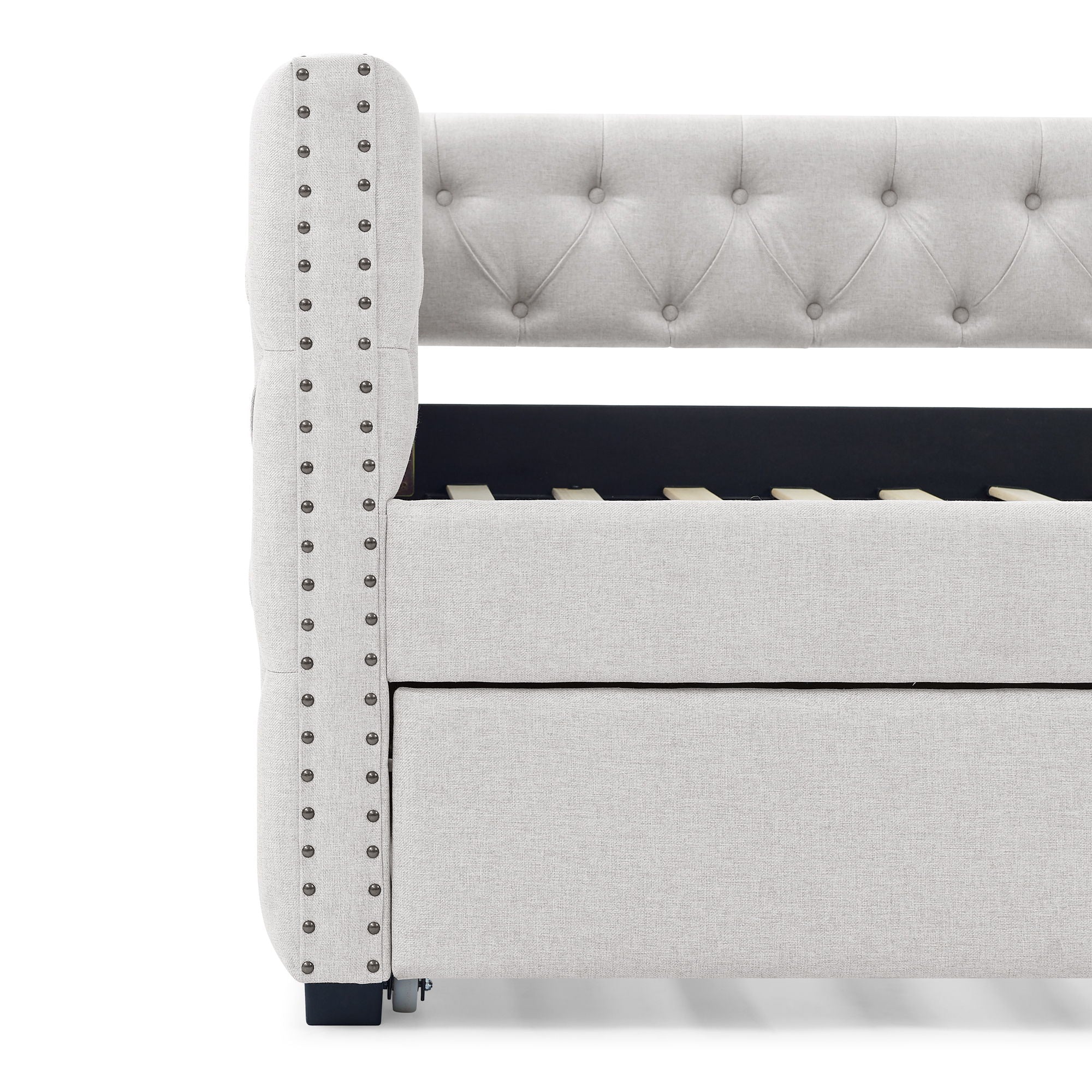 Inspired Upholstered Daybed With Trundle, Button Tufted