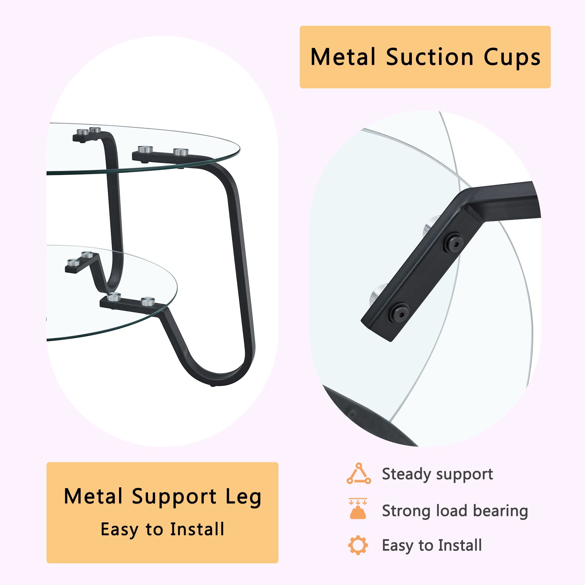 Retro Minimalist Style Metal Frame Double Layer Tempered Glass Coffee Table