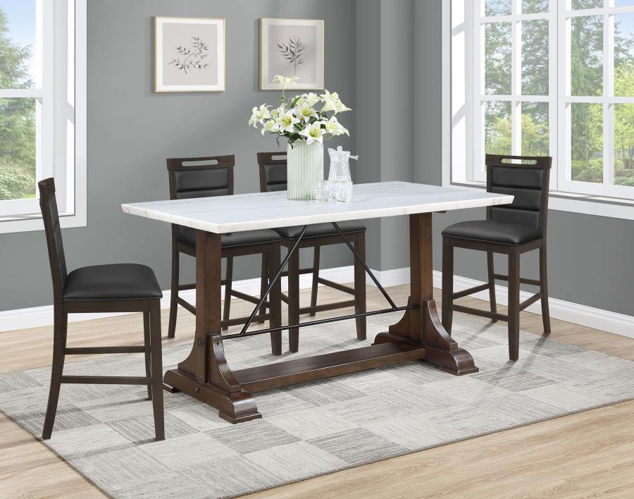 Coaster Fine Furniture Aldrich - 5-Piece Counter Height Dining Set Genuine - White Marble And Dark Brown | Meri Furniture
