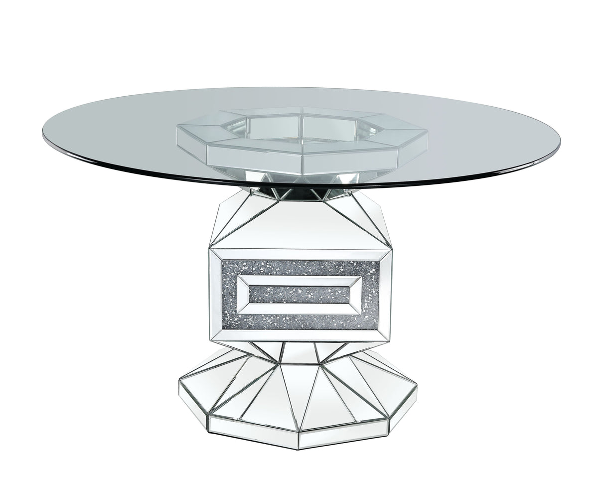 ACME Noralie - Dining Table - Clear Glass, Mirrored & Faux Diamonds - 30" | Meri Furniture