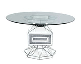 ACME Noralie - Dining Table - Clear Glass, Mirrored & Faux Diamonds - 30" | Meri Furniture
