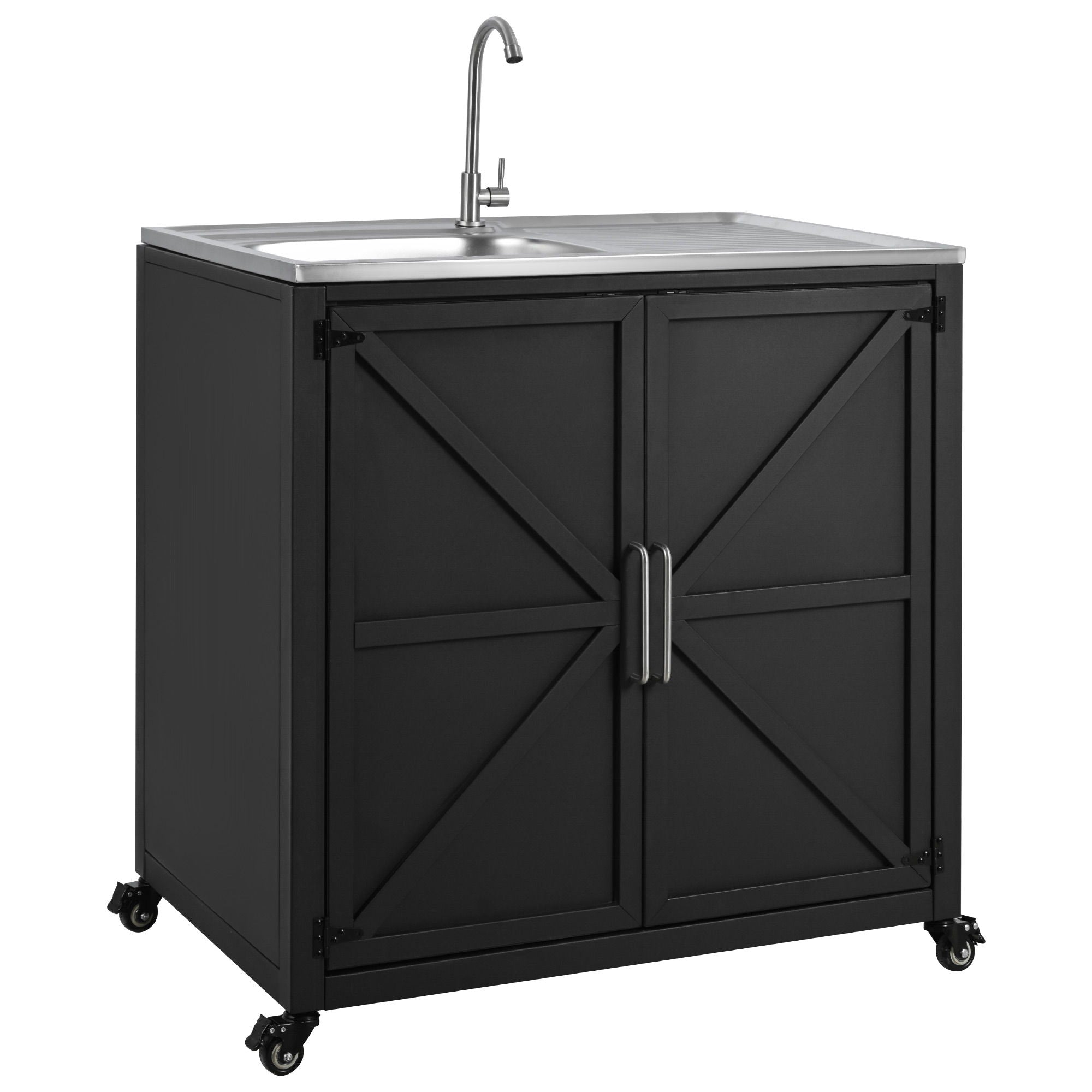 Outdoor Movable Kitchen Sink Patio Modular Kitchen Sink Station With Cabinet For Garden, Patio, Backyard - Matte Black