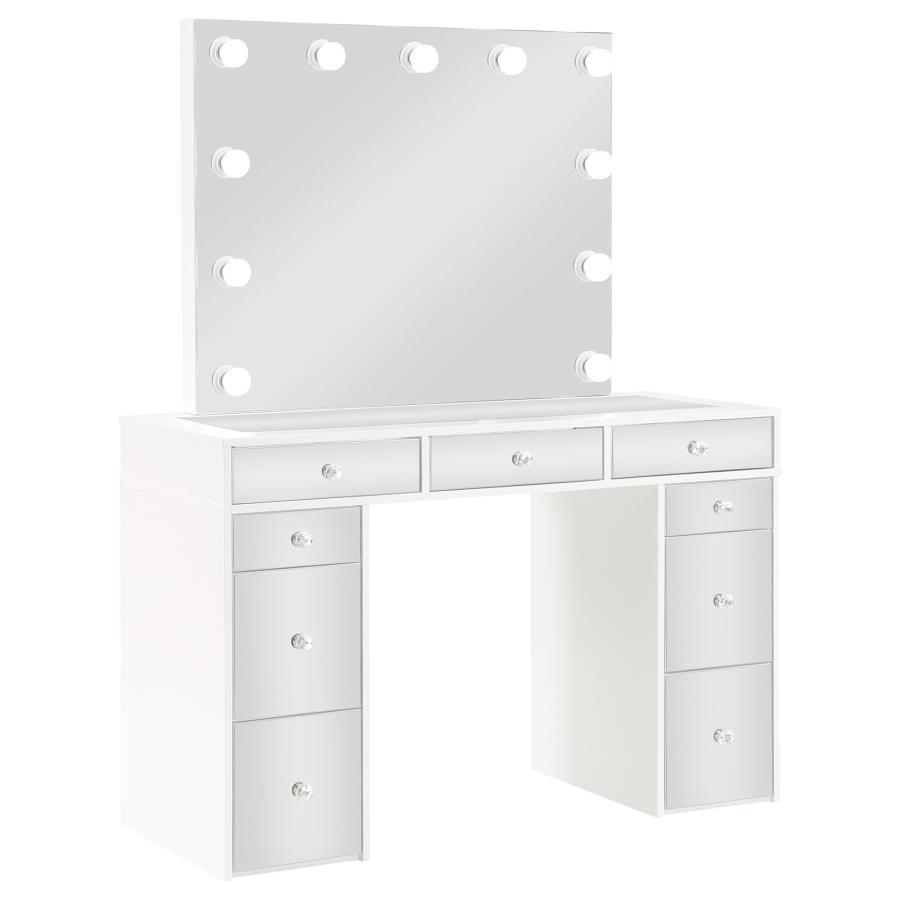 Coaster Fine Furniture Regina - Makeup Vanity Table Set With Lighting - White | Meri Furniture