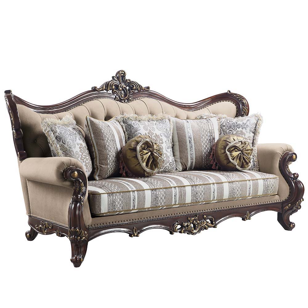 ACME Ragnar - Sofa - Light Brown Linen & Cherry Finish | Meri Furniture
